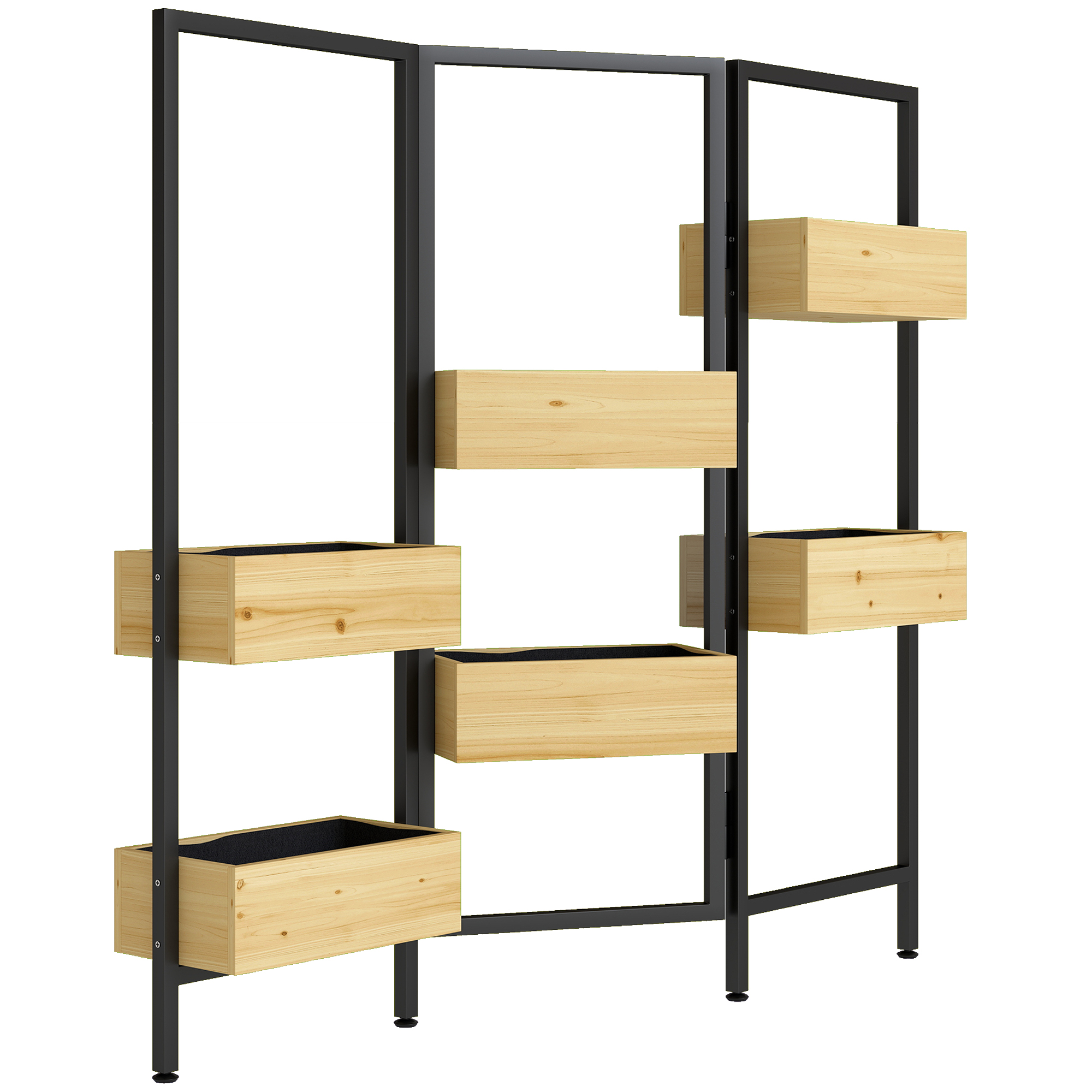 Blumenkasten mit Sichtschutz, Hochbeet mit Klappbarem Spalier, 6 Pflanzkästen mit Ablauflöchern, Stahl