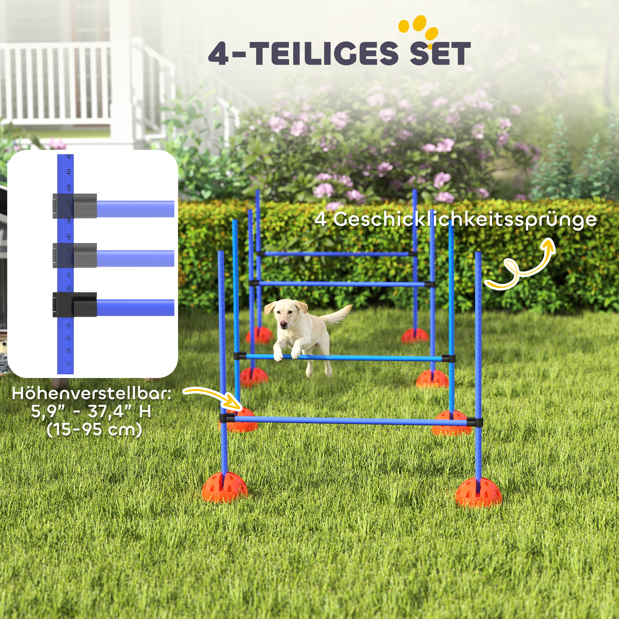 4-teiliges Hunde-Agility-Set mit 4 Hürden und Tragetasche für das Sprungtraining, Blau