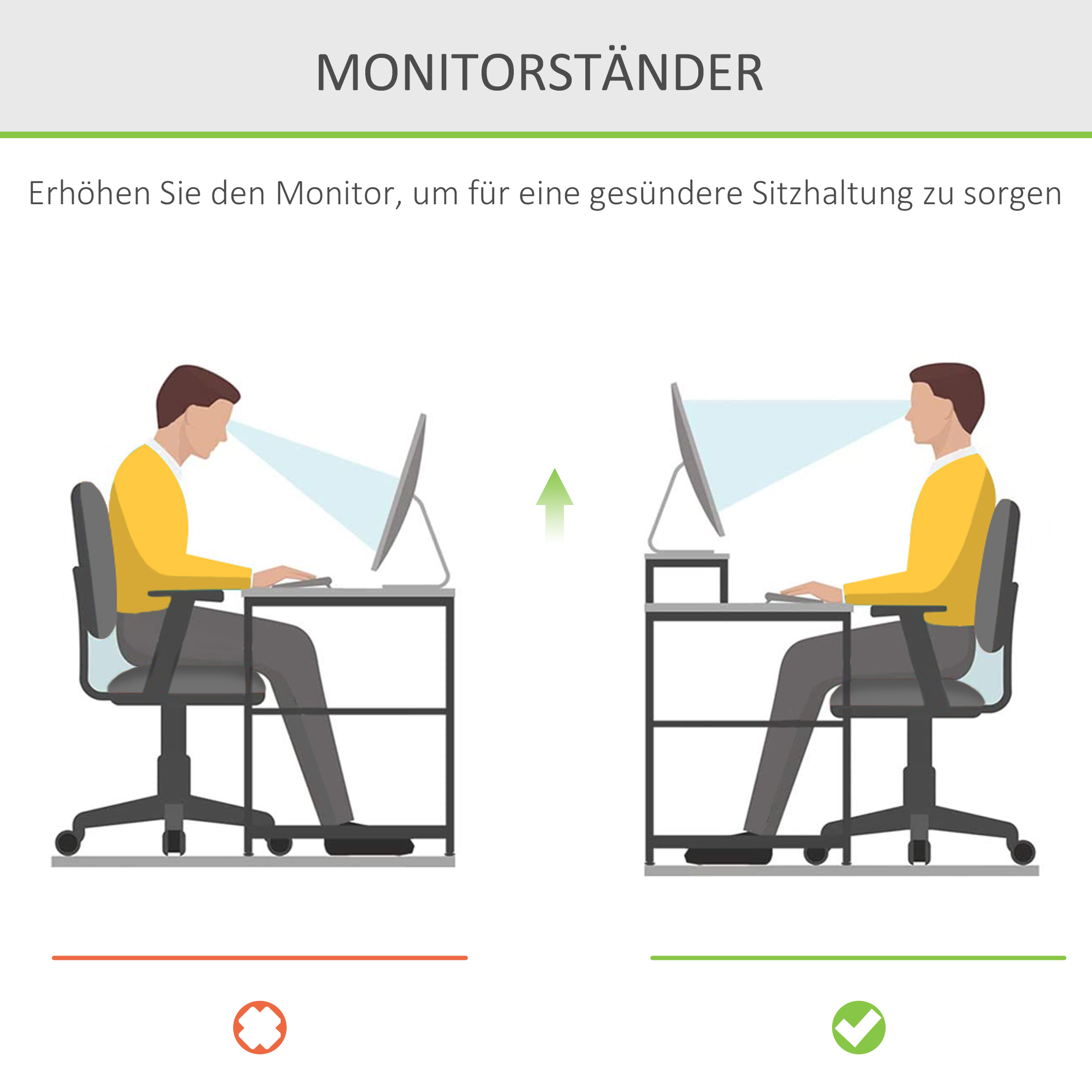 Monitorständer mit Schublade Bildschirmerhöhung Monitor Ständer Bildschirmständer für PC Notebook Drucker 49 x 25,5 x 11,5 cm Natur