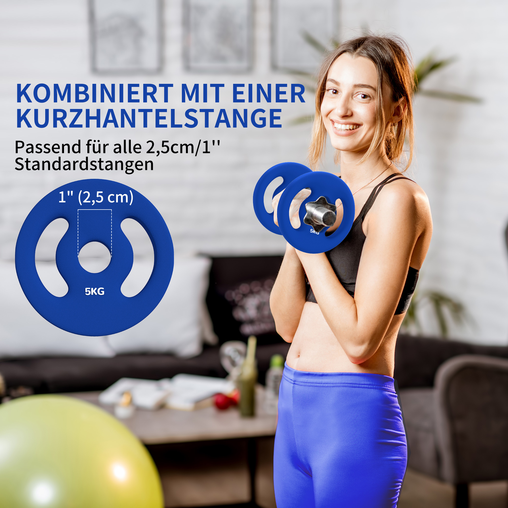2 x 5 kg Gewichtsplatten mit praktischen Handgriffen, Gewichts-Set für Home-Gym, Fitnessstudio, Stärke-Training, Blau