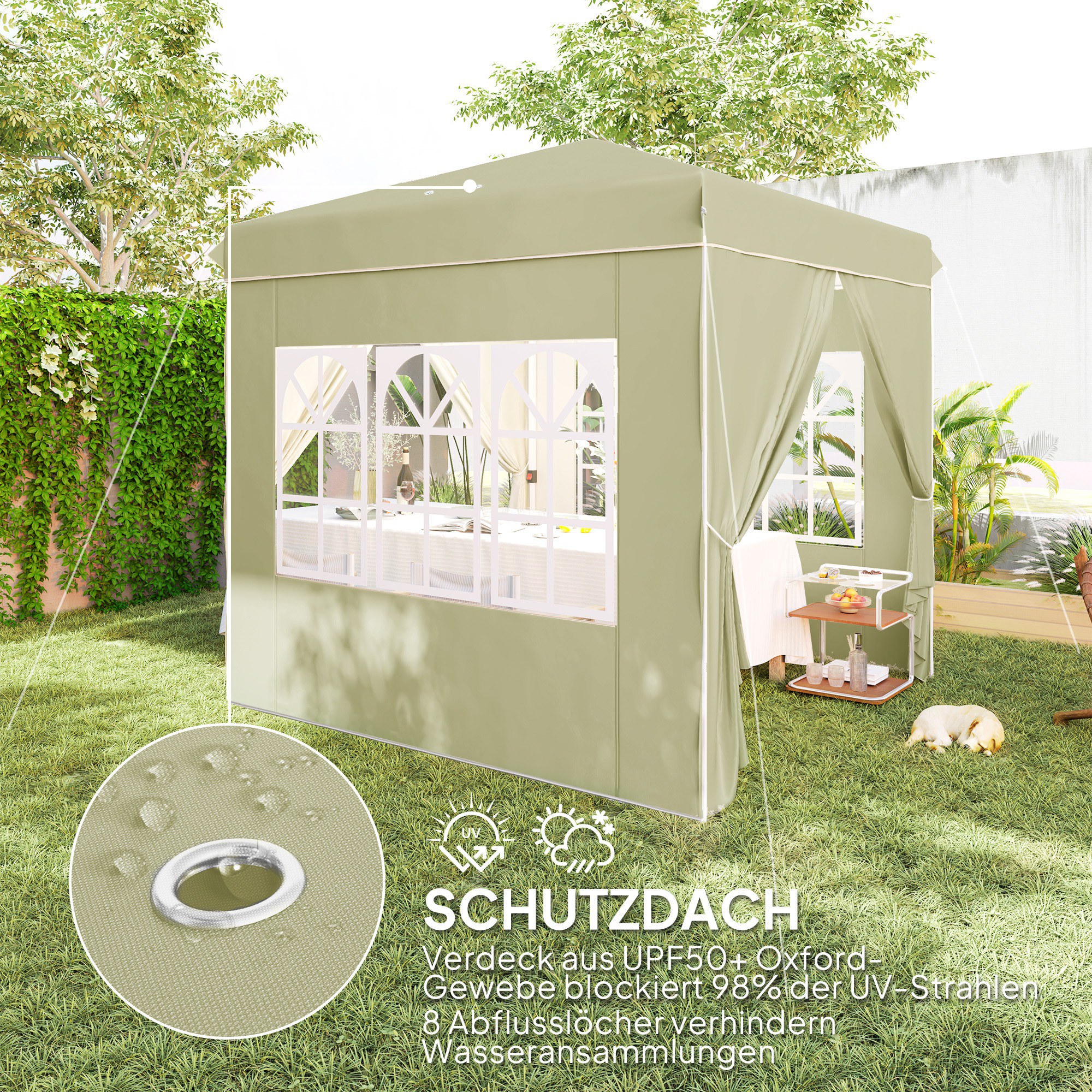 2,5 x 2,5 m Pop-up-Pavillon mit Seitenwänden und Tragetasche, UPF50+ höhenverstellbares Gartenzelt, Cremeweiß