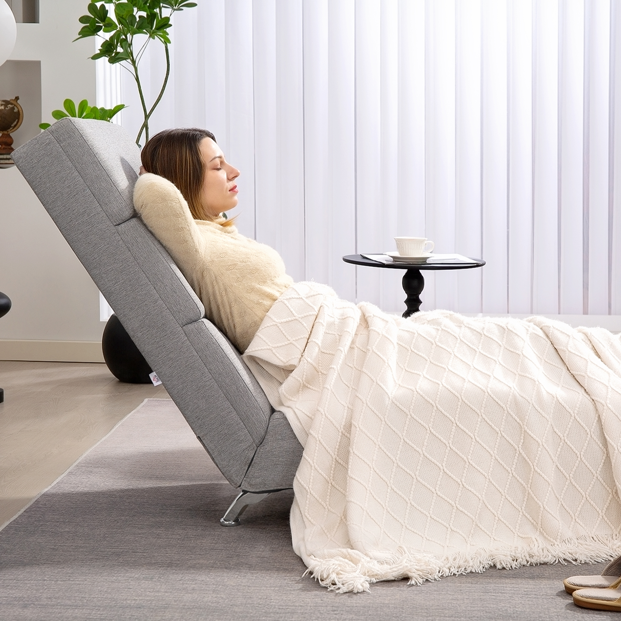 Polstersessel mit Rückenlehne, Relaxsessel mit Stahlbeinen & dicker Polsterung, für Wohnzimmer, Schlafzimmer, Hellgrau