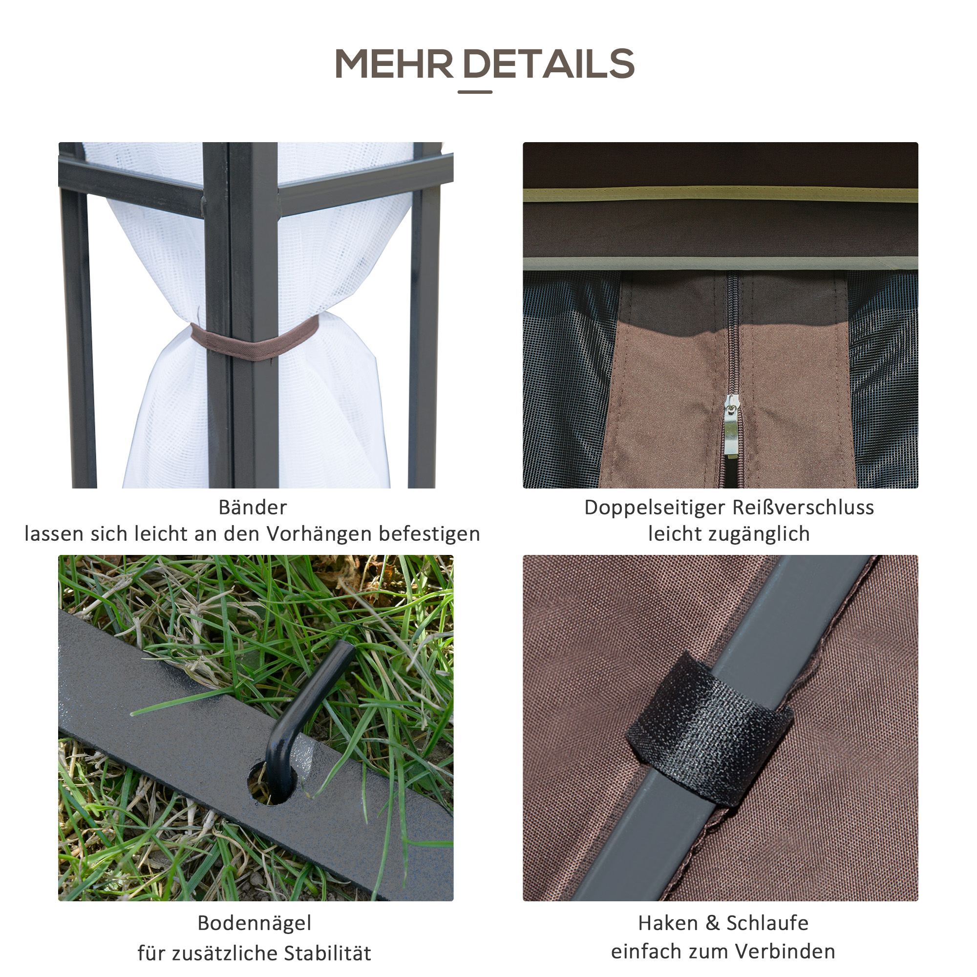 Pavillon Gartenpavillon mit Moskitonetze Seitenwände, Partyzelt mit Doppeldach, Gartenzelt Festzelt 2,97x2,97m