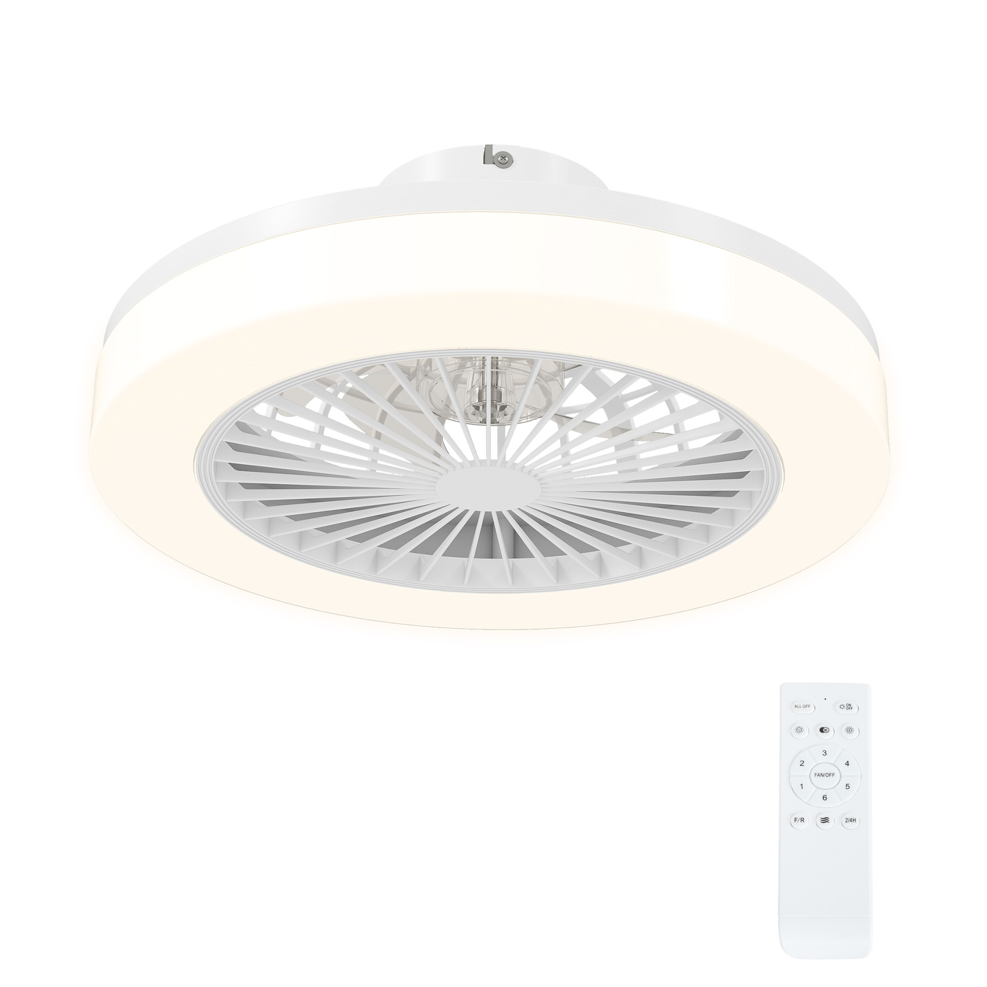 Deckenventilator mit LED-Lampe, 6 Geschwindigkeiten, Fernbedienung, Weiß