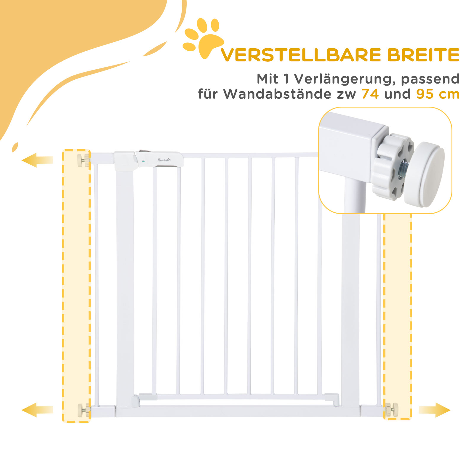 Türgitter, Montage ohne Bohren, verstellbare Breite 75-96 cm, einhändiges Öffnen, Metall, Weiß, Auto-Close Baby Schutzgitter