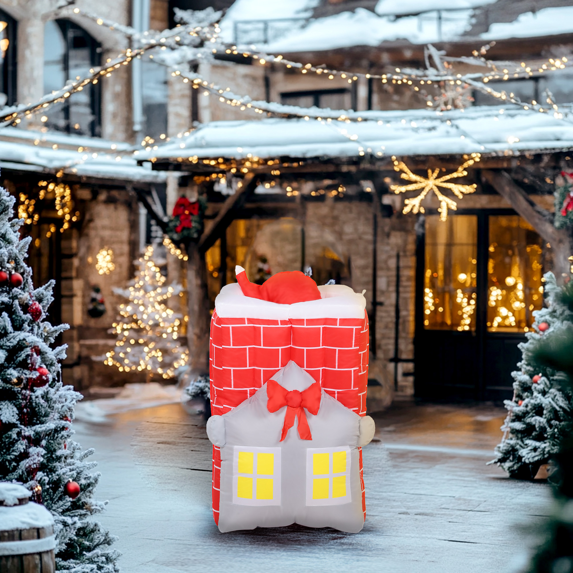Aufblasbare Weihnachtsdekoration, Weihnachtsmann in Schornstein, LEDs, Gebläse