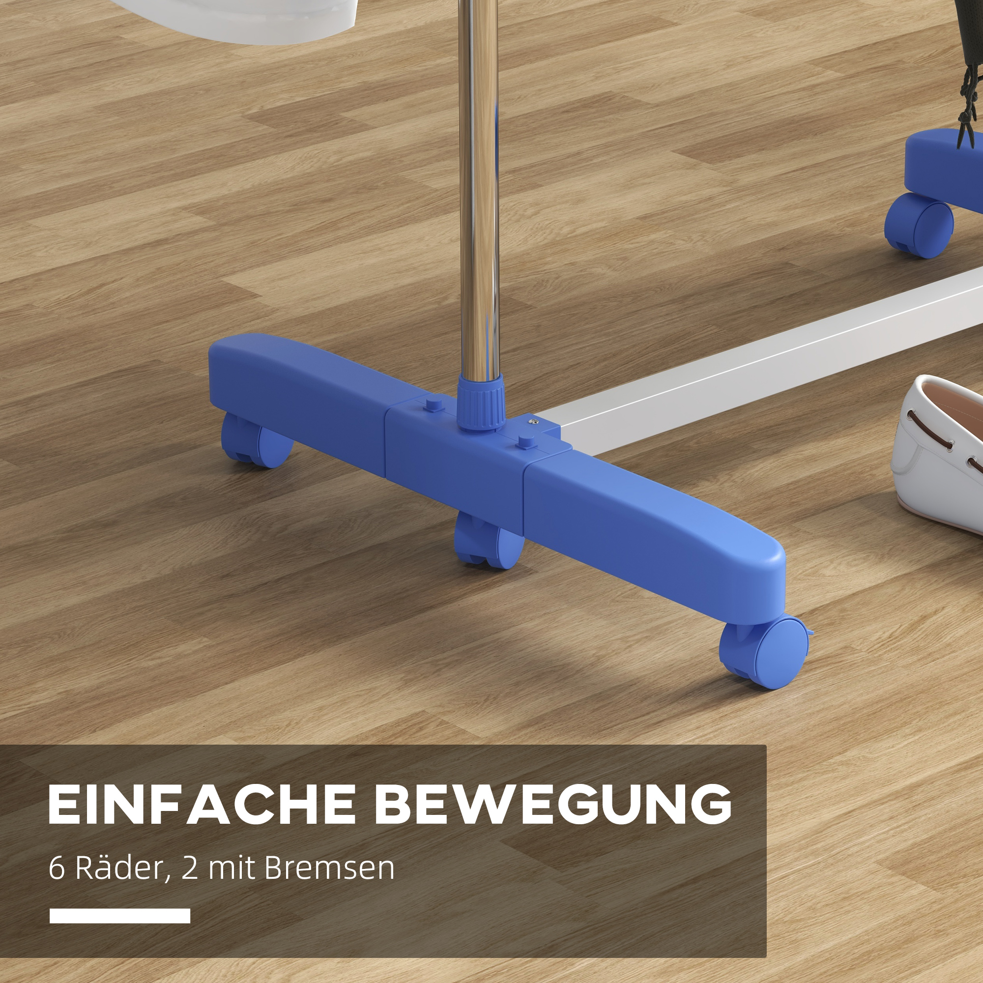 Wäschenständer Wäschetrockner 5 Ebenen, klappbar, One-Klick-System, 142 cm x 55 cm x1 72 cm, Blau + Silber