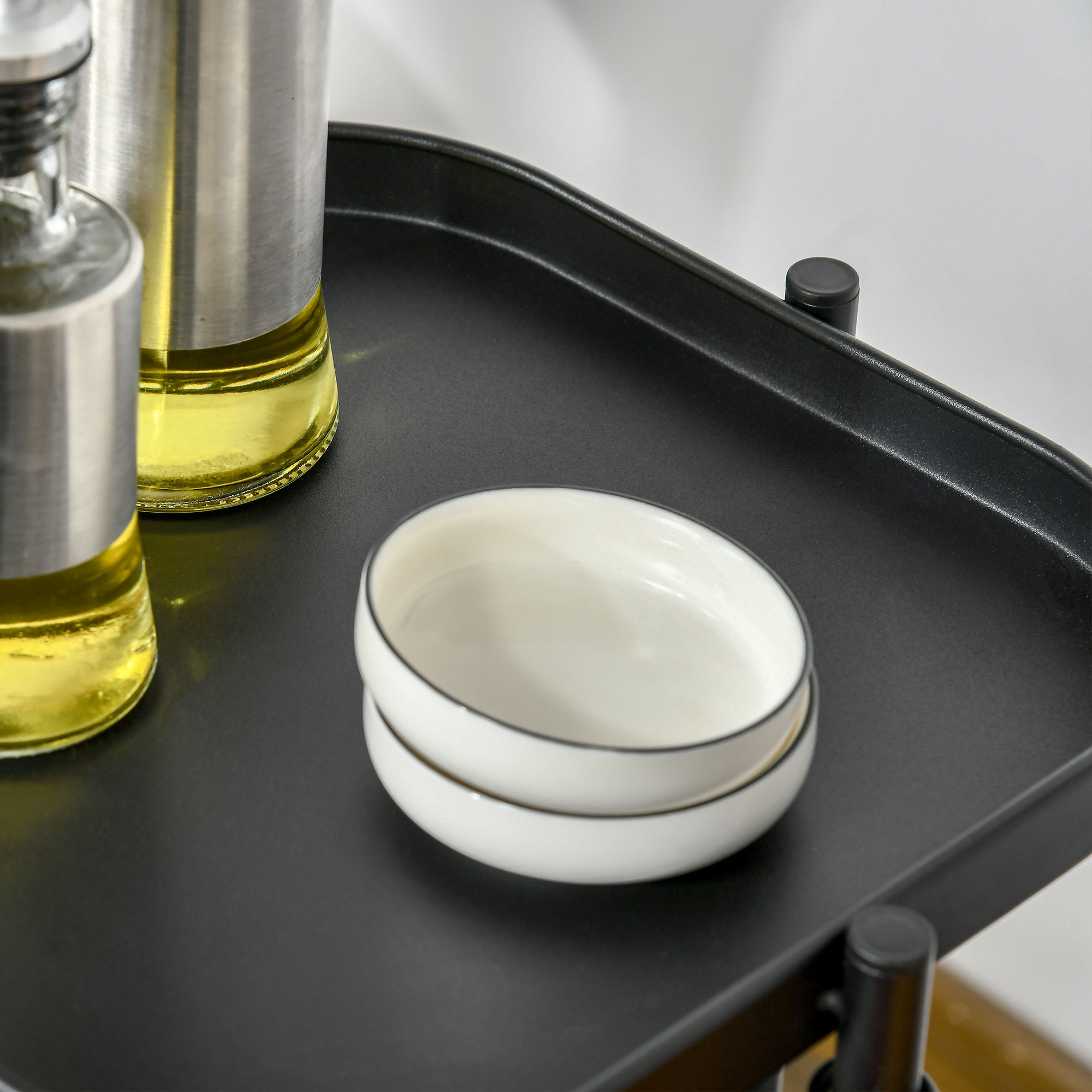 Servierwagen mit 4 Ebenen drehbar Küchenwagen mit Rollen Drahtkorb Rollwagen mit oberen Regal 33x33x77 cm Schwarz