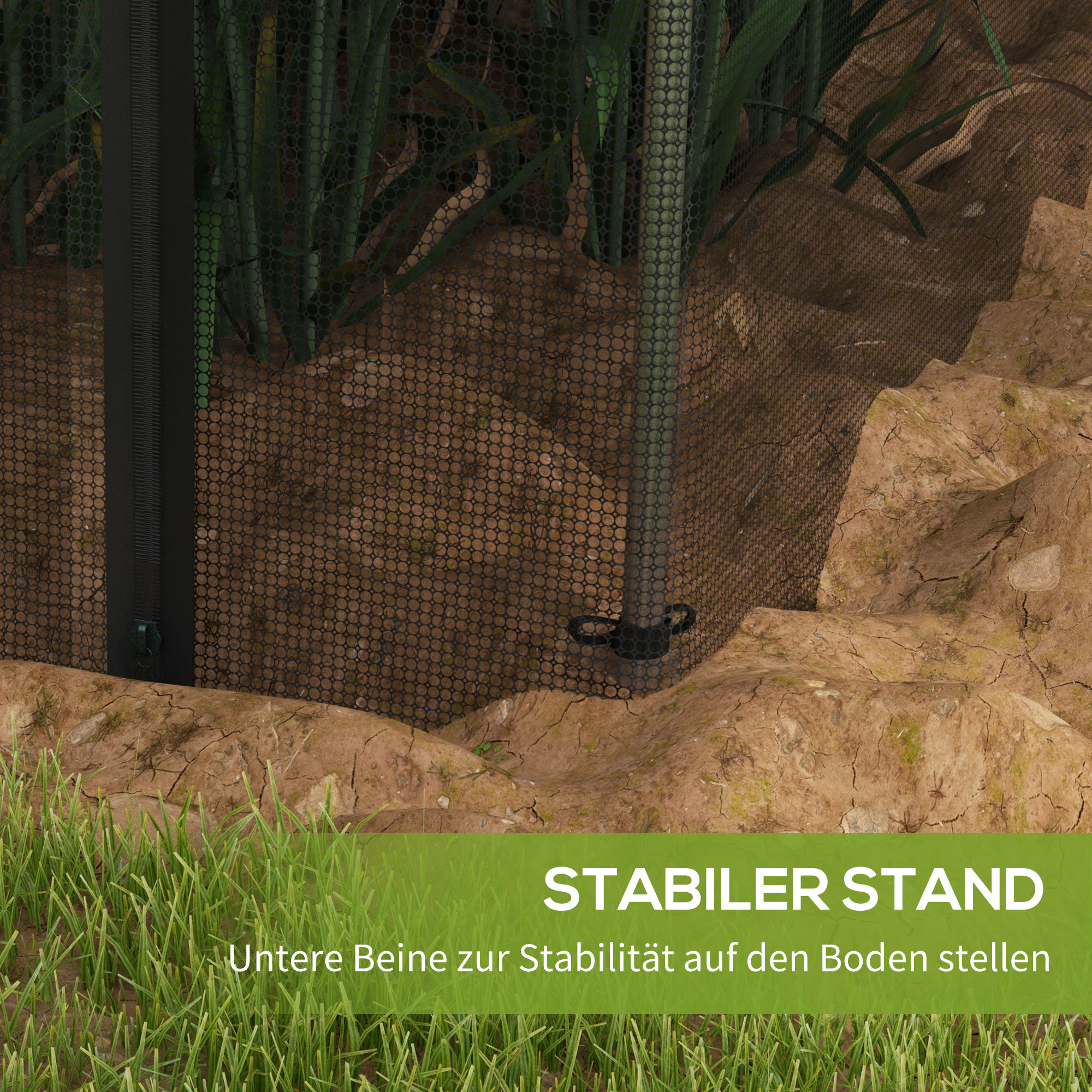 Vogelschutznetz, Pflanzenschutz, robust, Tür mit Reißverschluss, 120x360x188 cm, Schwarz/Silber