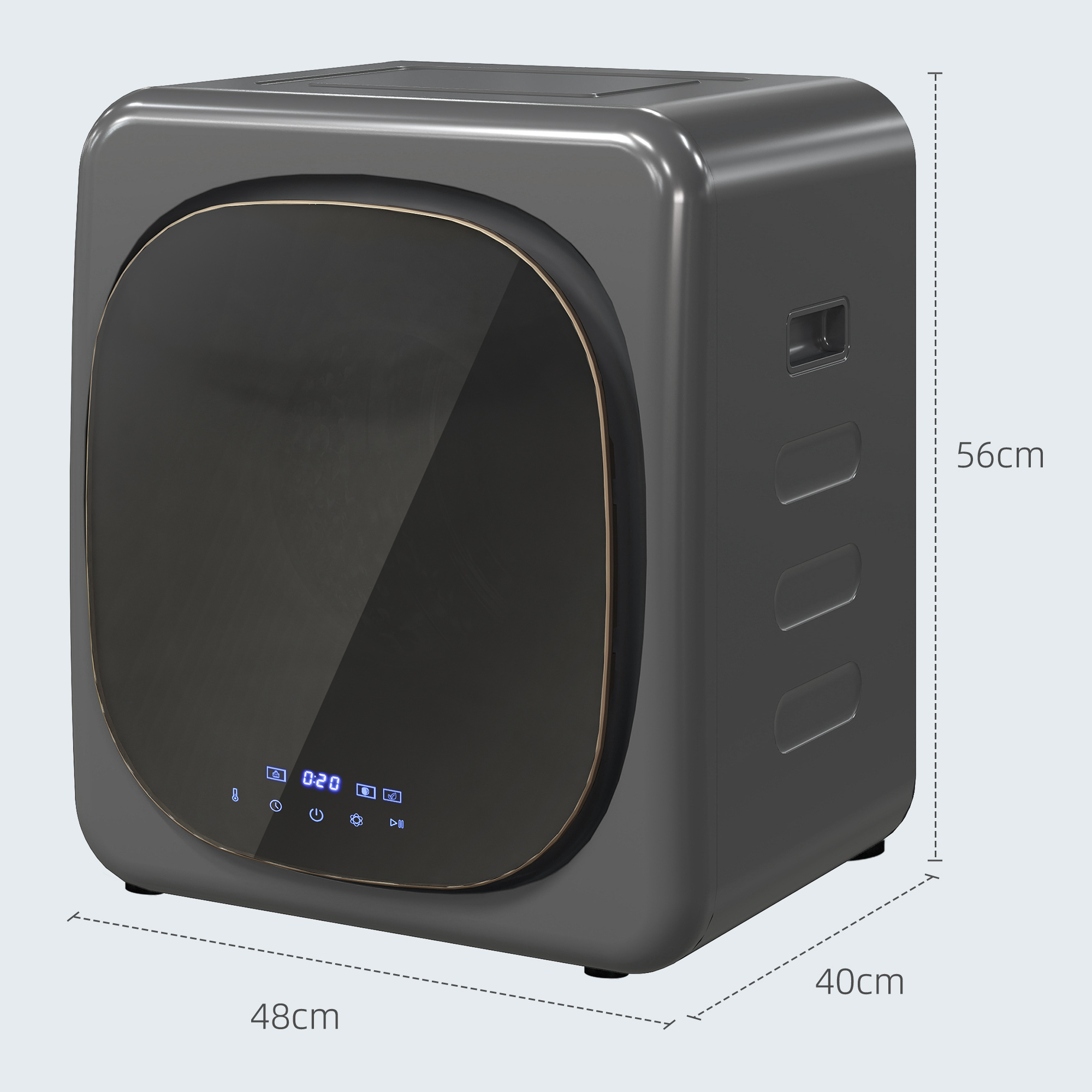 Wäschetrockner mit UV-Desinfektion, kompakte Bauweise, 4 kg Kapazität, Edelstahl, Grau