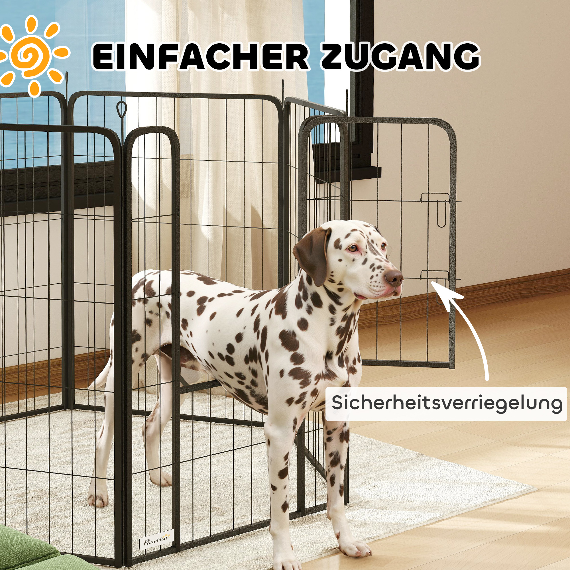 Laufstall für Hunde mit 6 Paneelen, robust, mit sicherer Tür, für drinnen und draußen, für Garten, Camping, 100 cm hoch