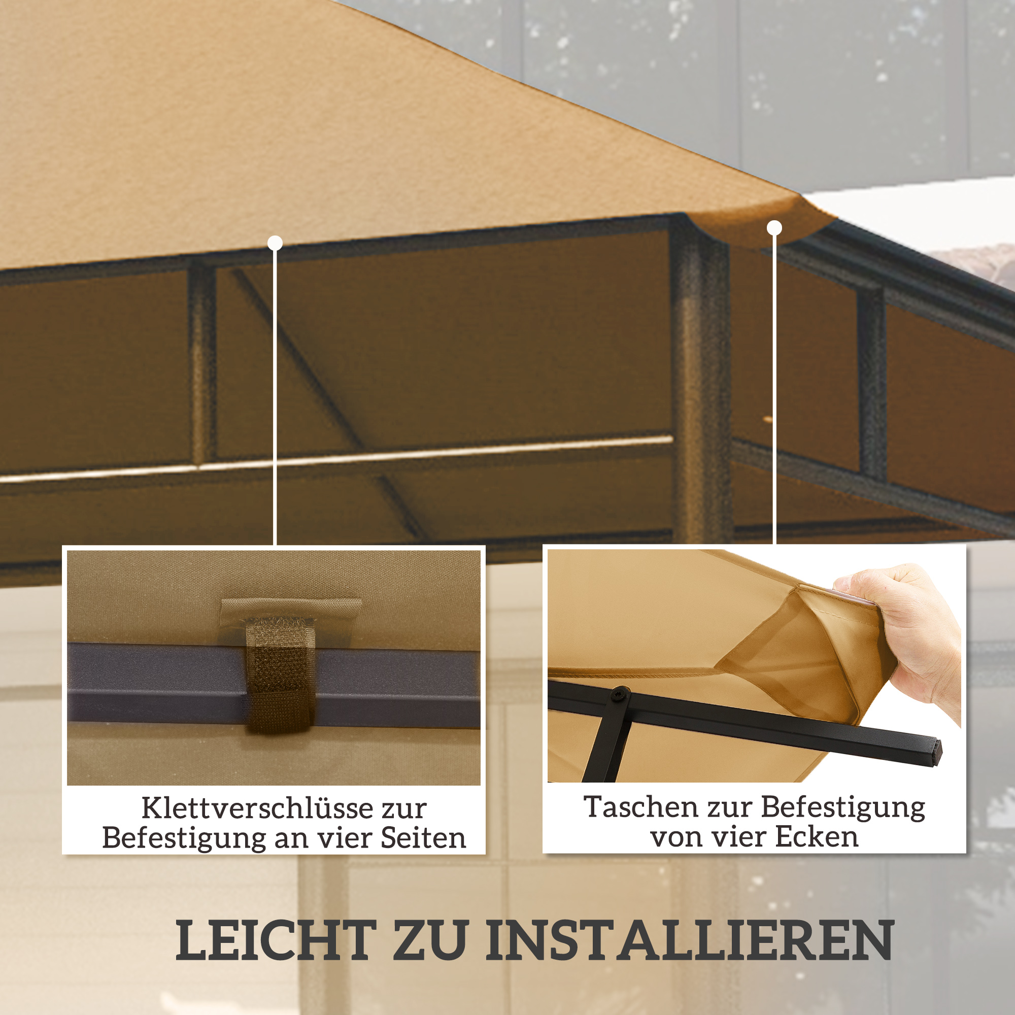 Ersatzdach für Gartenpavillon, Polyester, 2,98 x 2,95 m, Beige