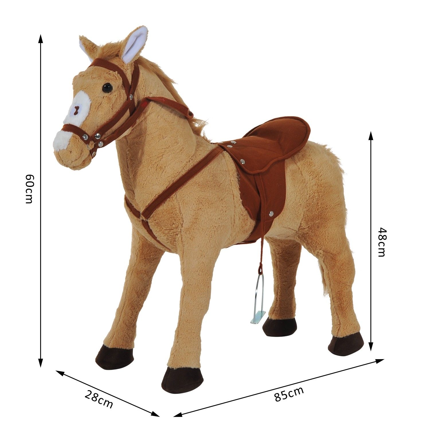 Reitpferd auf Rollen 60 cm Stehpferd mit Sattel, Zaumzeug Steigbügel Sound Spielpferd zum Reiten Draufsitzen Schaukeltier für Kinder ab 2 Jahre, Schaukelpferd Plüschpferd Indoor Outdoor Beige