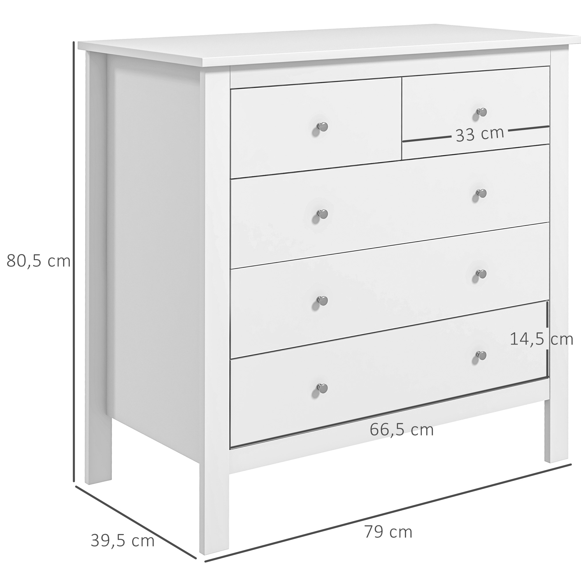 Kommode, Sideboard, leises Öffnen/Schließen, Kippschutz, 79 x 39,5 x 80,5 cm, Weiß