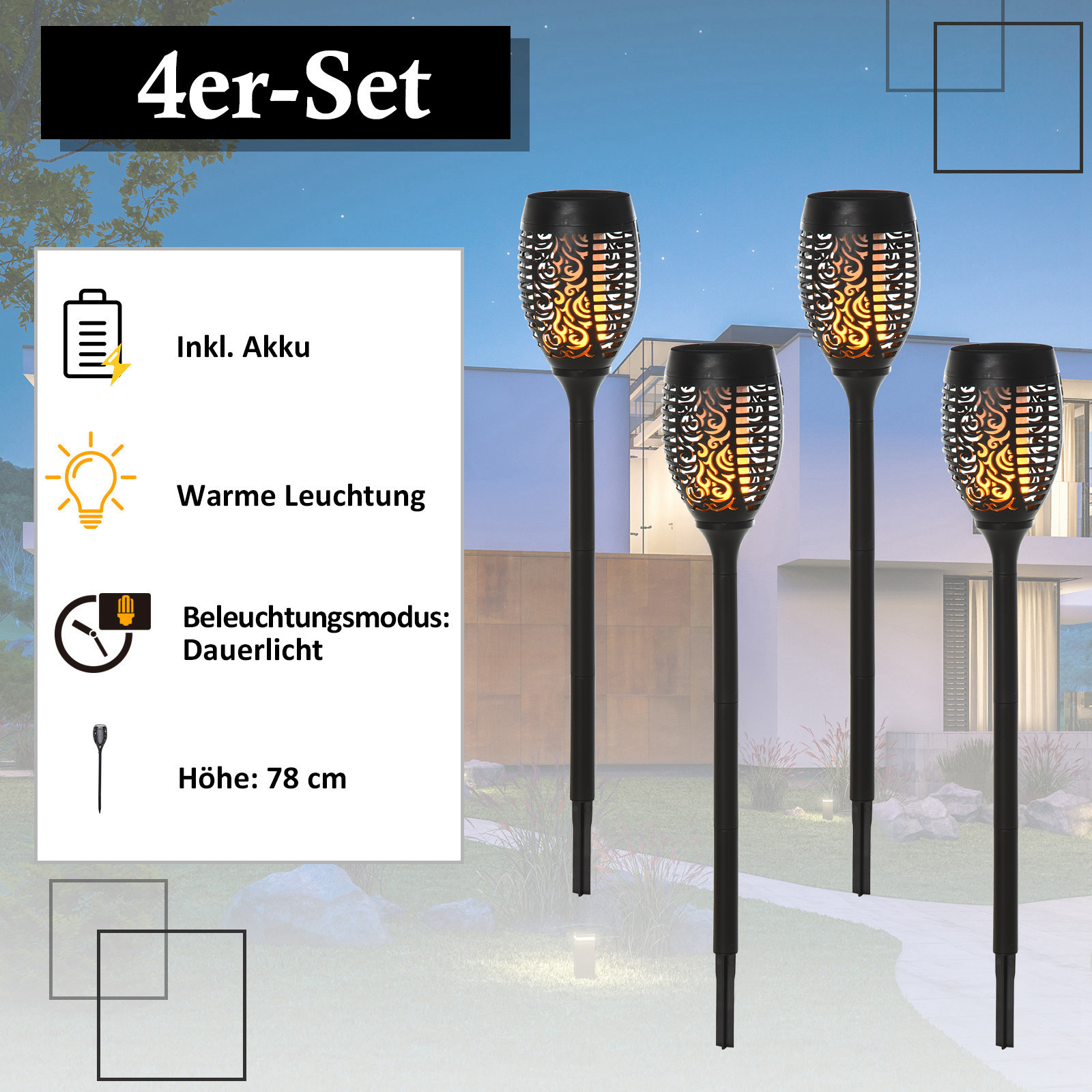 Gartenbeleuchtung 4 Stück Solar LED Warmweiß Gartenstrahler mit Erdspieß Stecker IP44 Wasserdichter Gartenleuchte Solar Gartenlampe für Draußen Garten Rasen, Hof