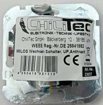 MILOS Wechsel-Schalter, UP, Anthrazit, 250V~/ 10A, OHNE Rahmen, Steckanschluss