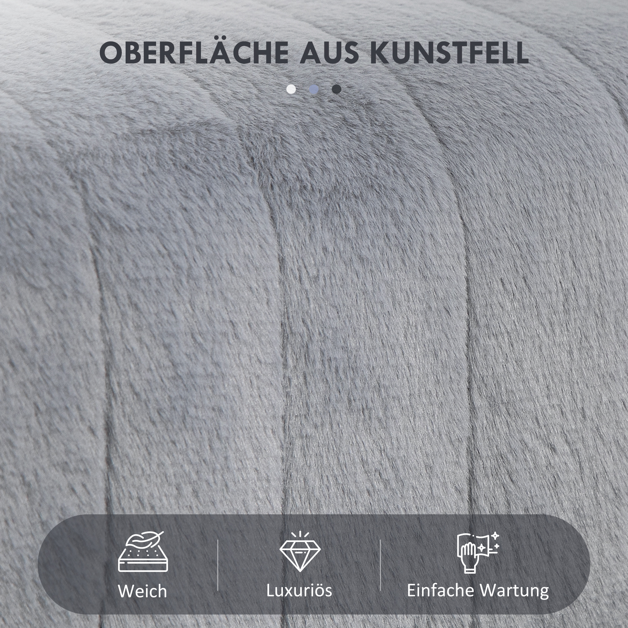 Sitzbank, gesteppter Sitz, Kunstfellbezug, Metallbeine, bis 120 kg, 82x30x47 cm, Grau/Schwarz