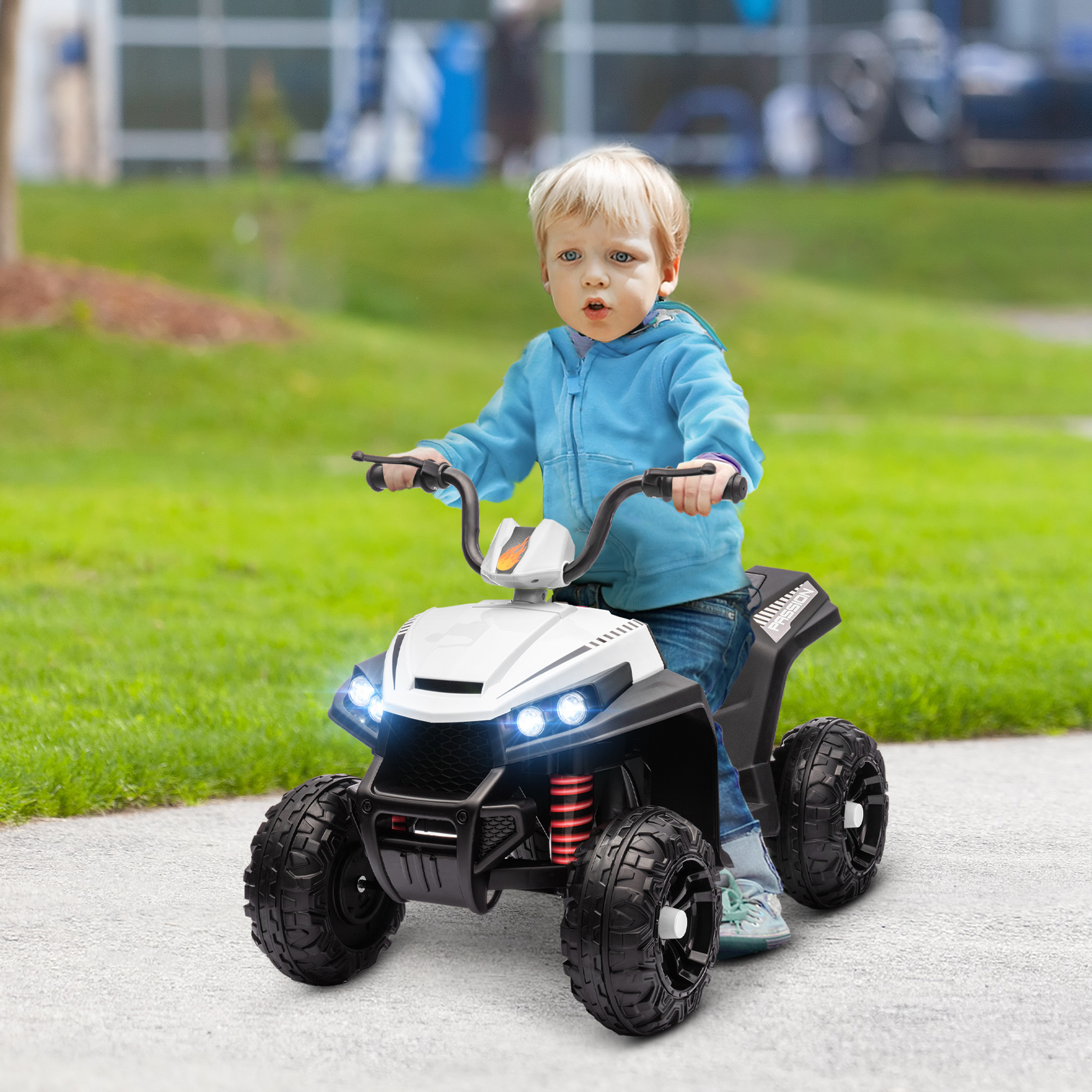 Elektro-Kinderquad, Licht & Musik, Federung, 5 km/h, 50 Min, Fahrzeit, für 3-5 Jahre, Weiß