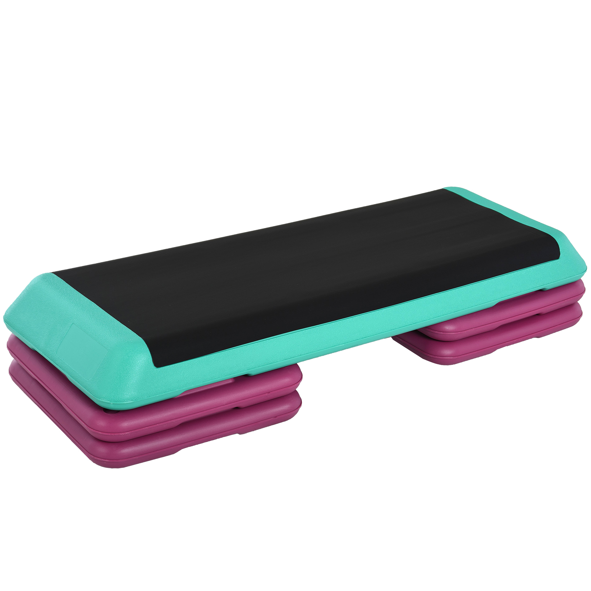 Steppbrett höhenverstellbar Fitness Stepper 3 Stufen (10/15/20 cm) Rutschfest Stepbench für Zuhause Fitnessstudio Büro Kunststoff Schwarz+Grün+Violett