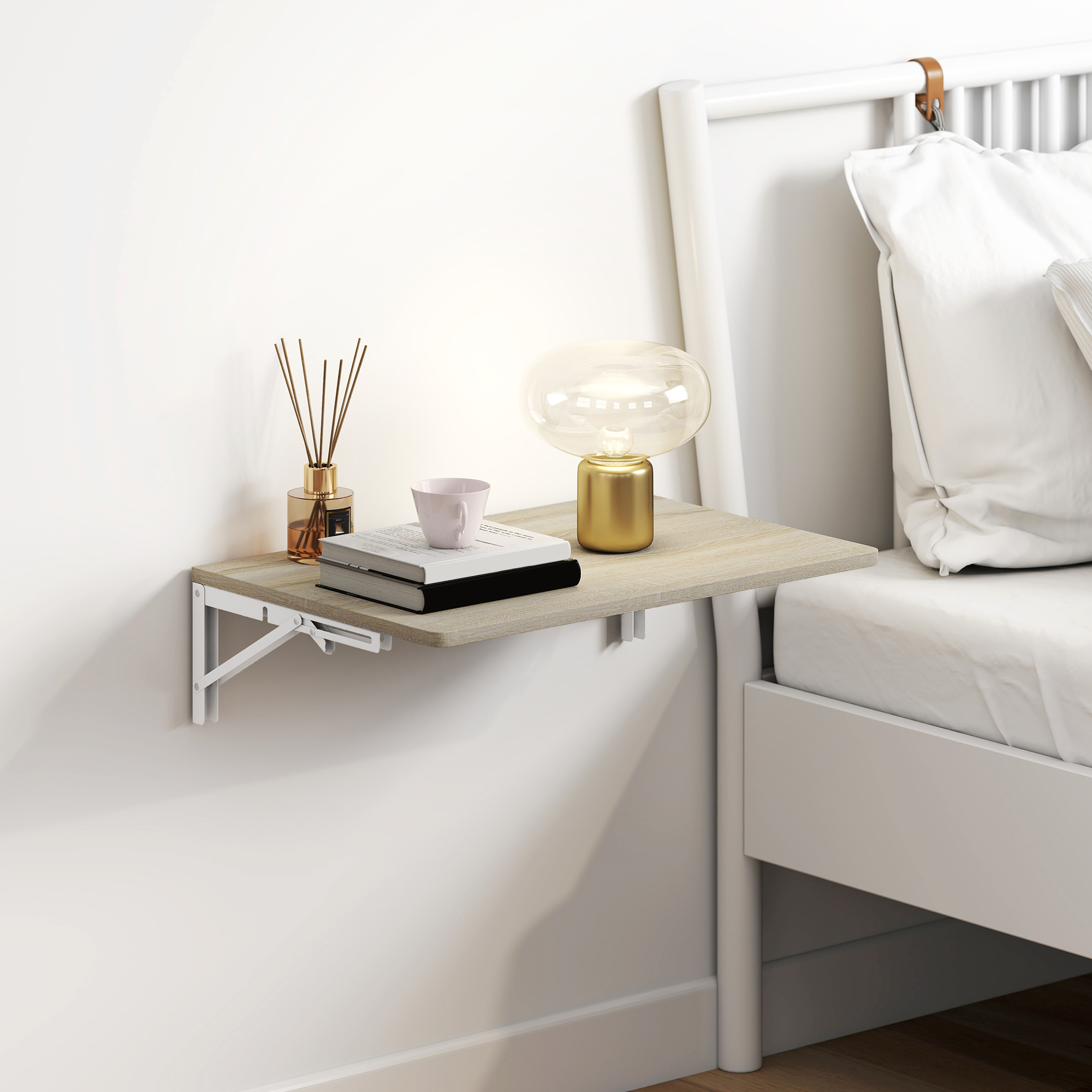 Wandklapptisch, 60x40 cm Klapptisch, Platzsparender Schwimmender Schreibtisch mit abgerundeten Ecken, für Homeoffice, Wohnzimmer, Schlafzimmer, Küche, Eiche