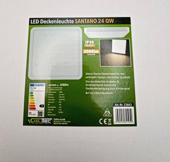 LED Deckenleuchte "Santano 24 Qw", 23x23cm, 24W, 2088lm, 2900K warmweiß