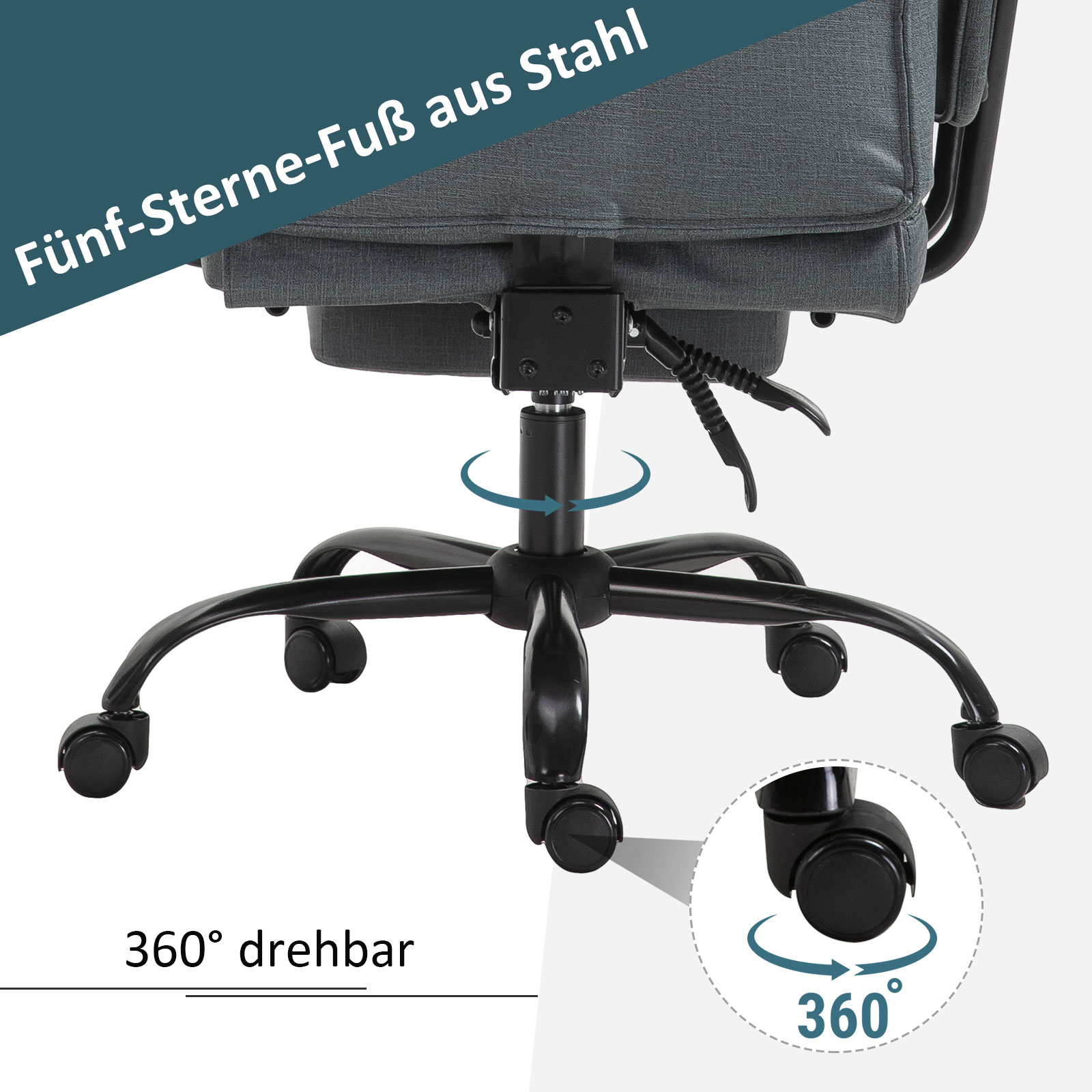 Bürostuhl Ergonomischer Chefsessel 360° Drehbar Computerstuhl höhenverstellbar mit Kopfstütze und gepolsterte Armlehnen mit Fußstütze Kunstleder 68 x 80 x 120-126 cm