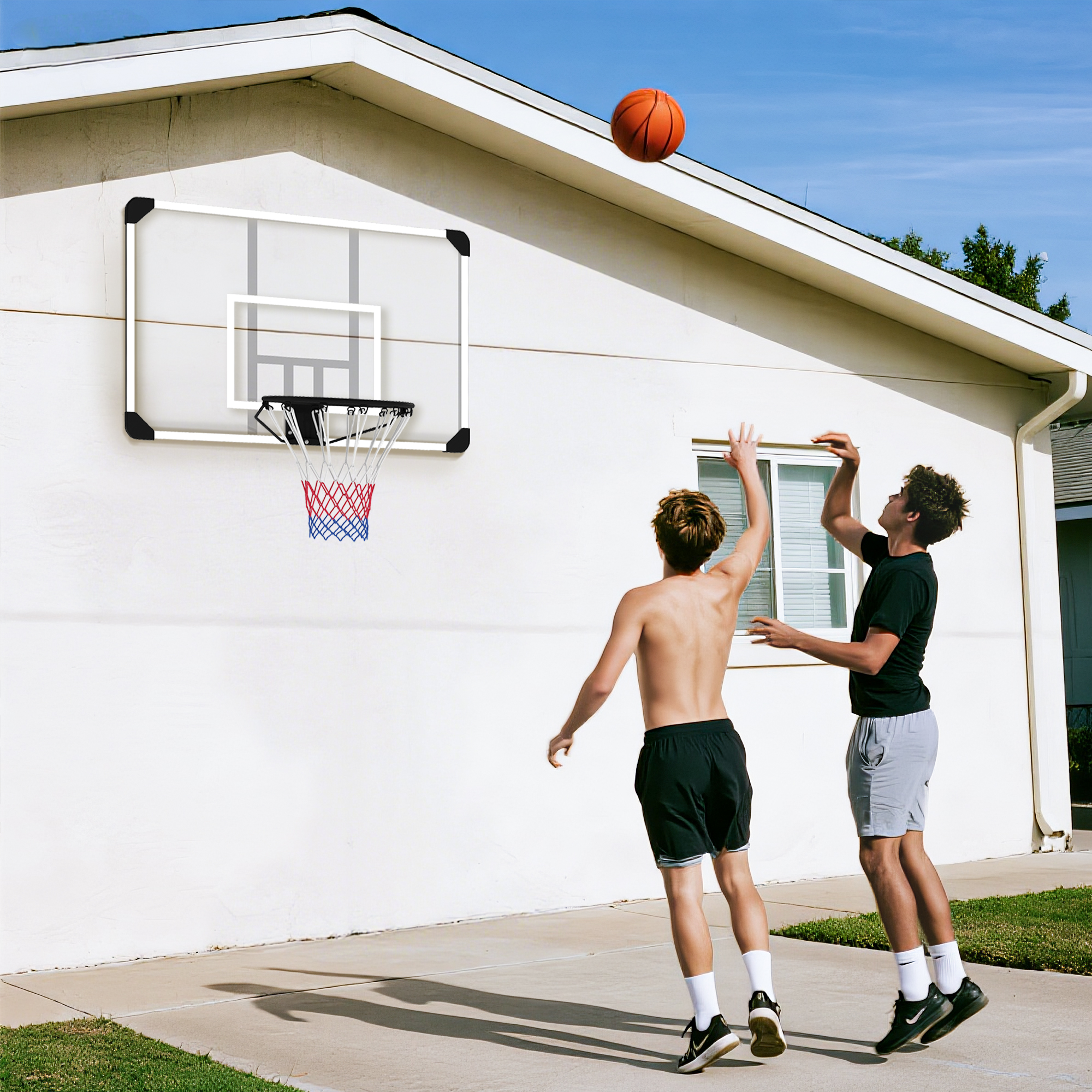 Basketballkorb, bruchsichere Rückwand, höhenverstellbar, Indoor & Outdoor, Stahlrahmen, Schwarz