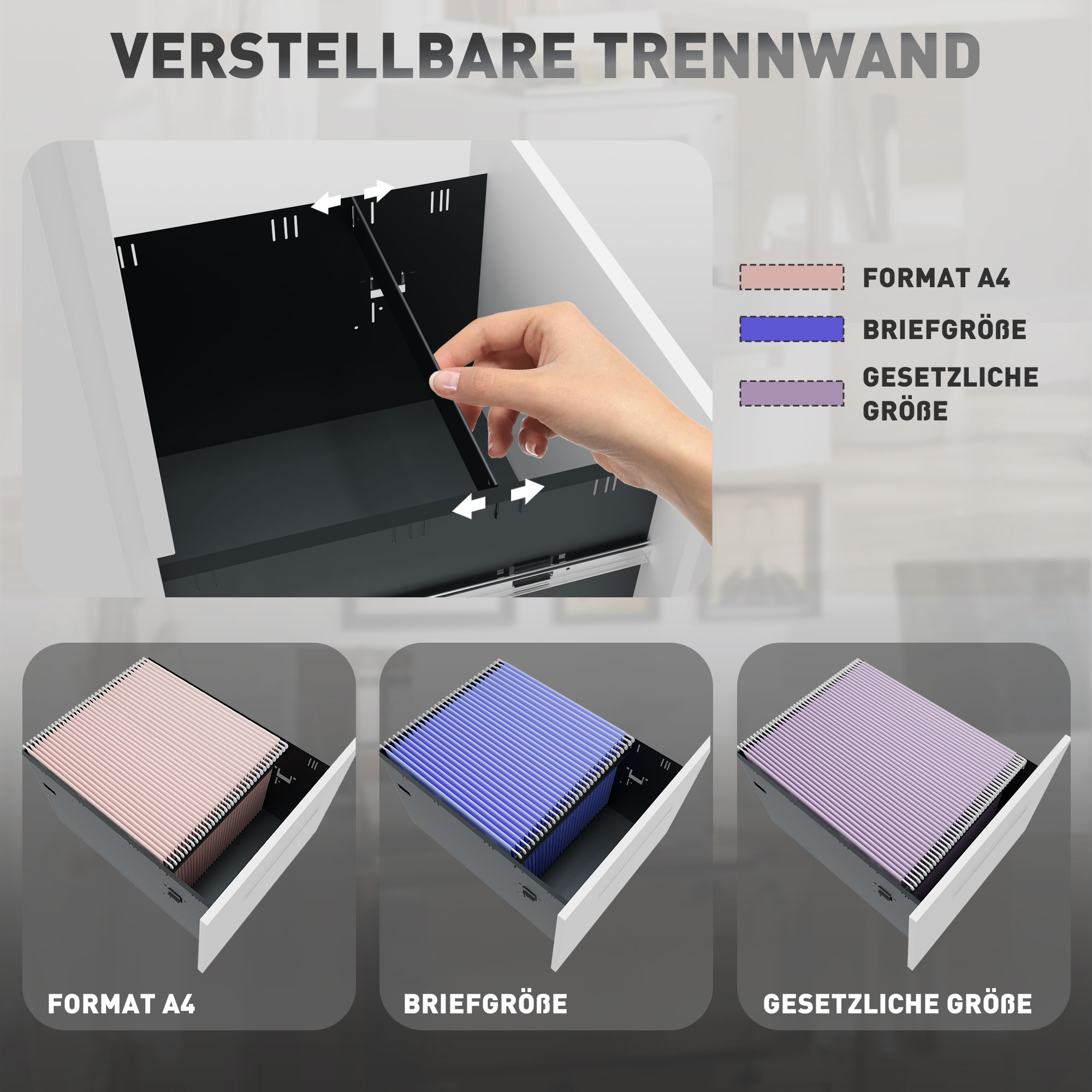 Rollcontainer, Aktenschrank, Trennwand, zentral abschließbar, Stahlgehäuse, 5 Räder, weiß, 39 x 48 x 67 cm