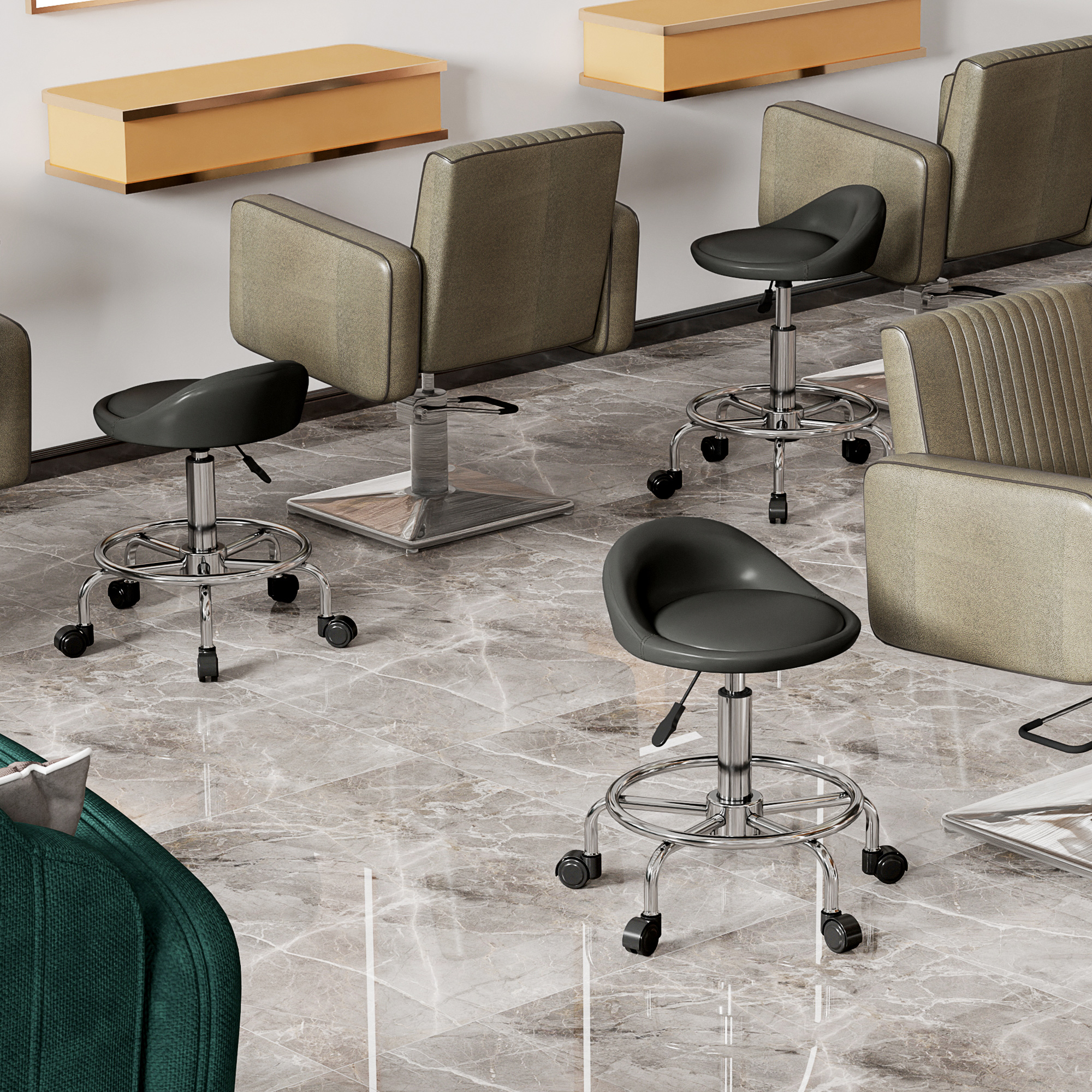 Rollhocker höhenverstellbar mit Rückenlehne Drehhocker 59-75 cm Arbeitshocker 360° drehbar Schwarz