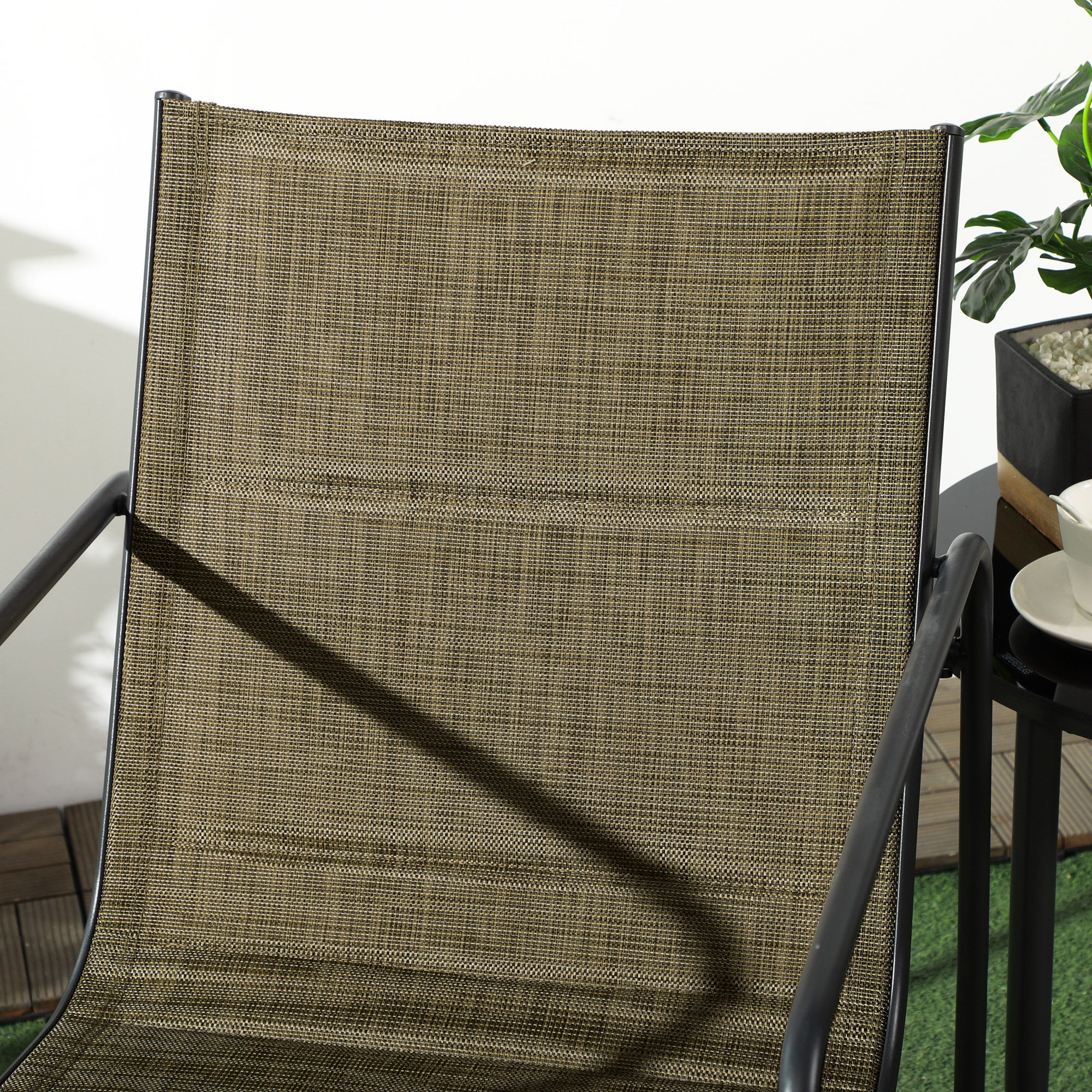 Gartenstuhl, 2er-Set, atmungsaktiver Bezug, robuster Metallrahmen, 54x66,5x88cm, Schwarz/Braun