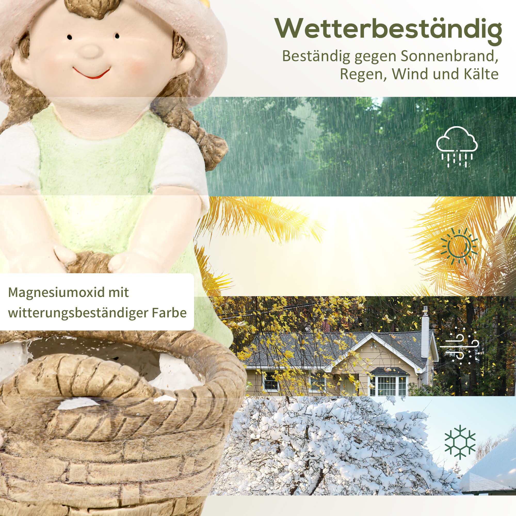 Gartenfigur "Mädchen mit Blumenkorb", Gartendekoration, wetterbeständig, 20 cm x 30 cm x 40 cm