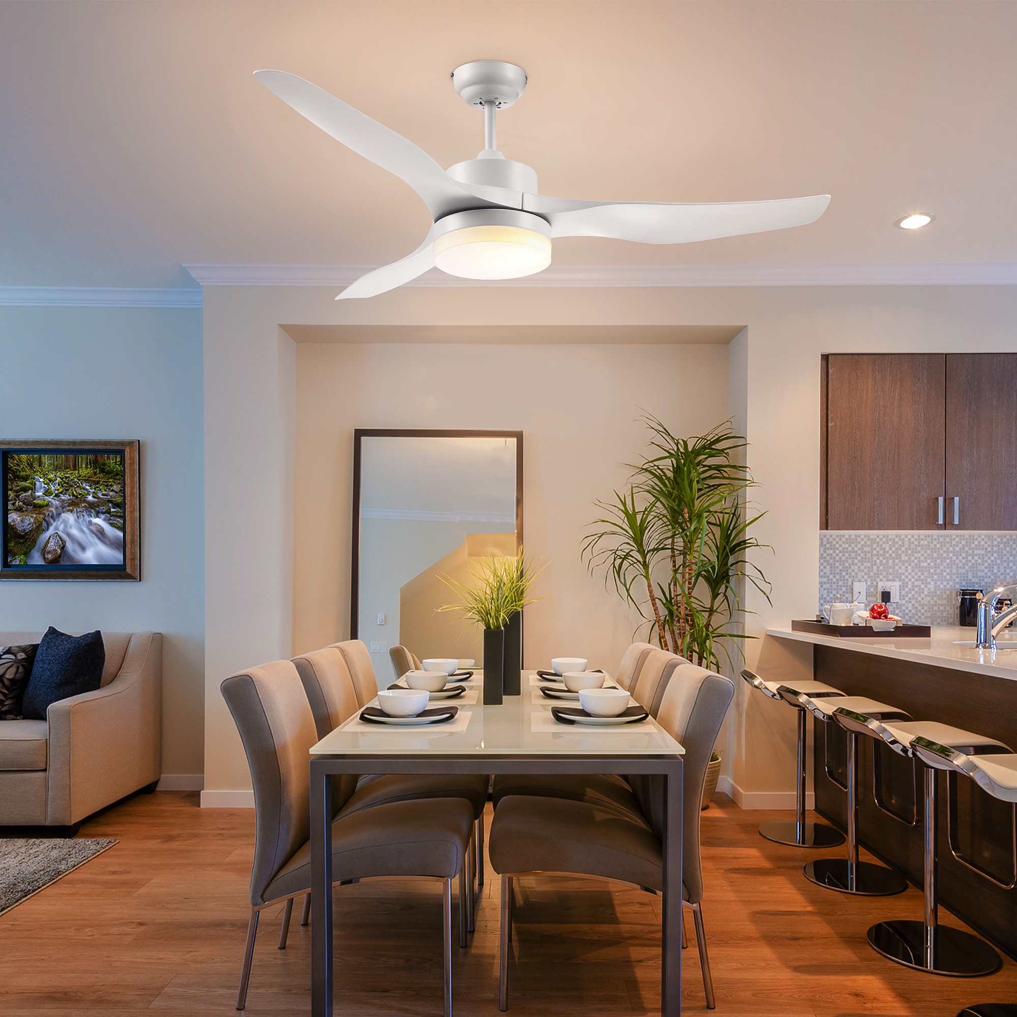 Deckenventilator mit LED-Licht, 2-in-1 Design, mit Timer, Fernbedienung, Deckenlampe mit Ventilator, Weiß