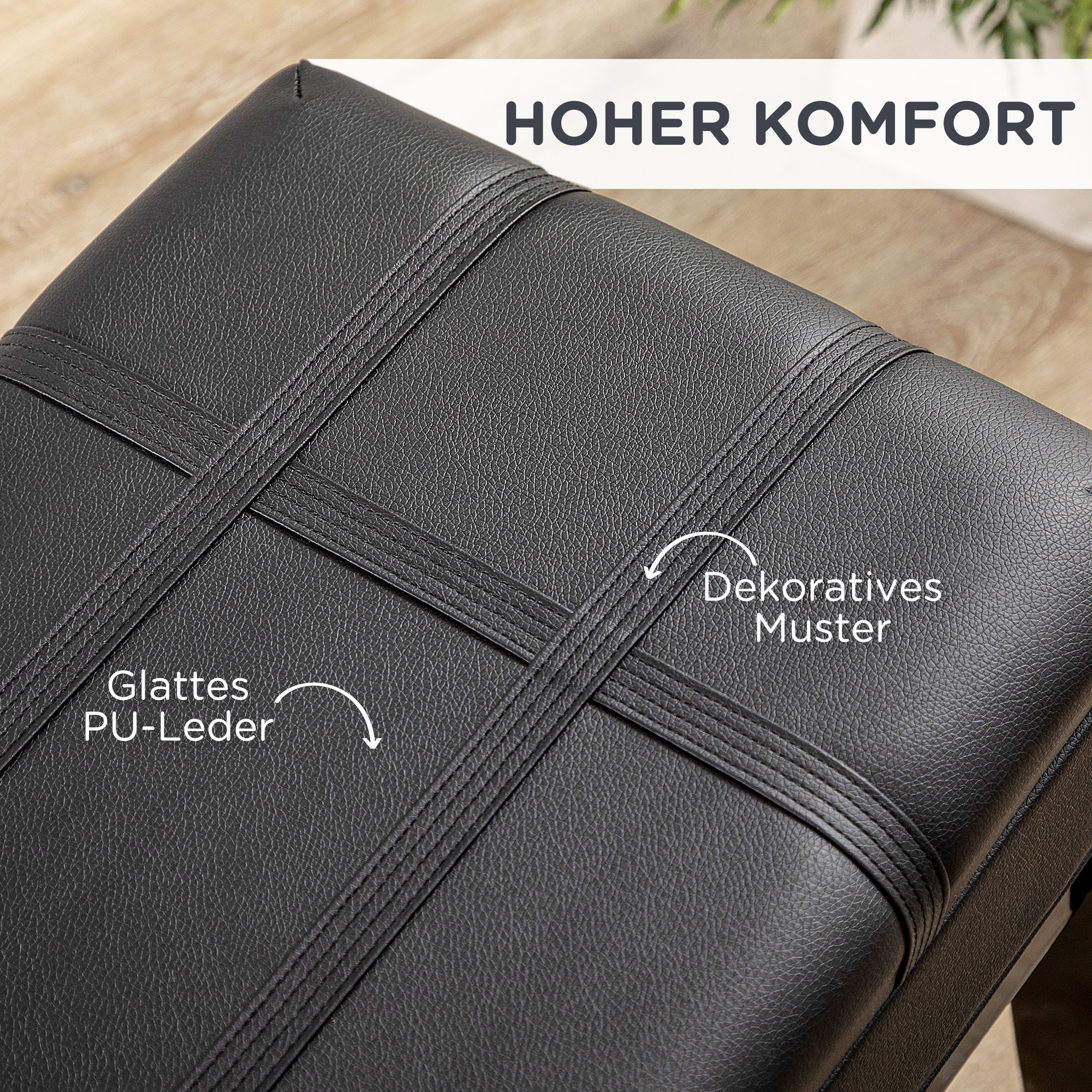 Klavierbank mit versteckten Stauraum, Sitzhocker, höhenverstellbar, Kunstleder, Schwarz