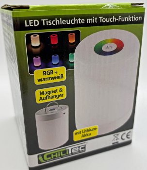 LED Akku-Tischleuchte mit Touch-Funktion, Höhe 113mm, Warmweiß + RGB
