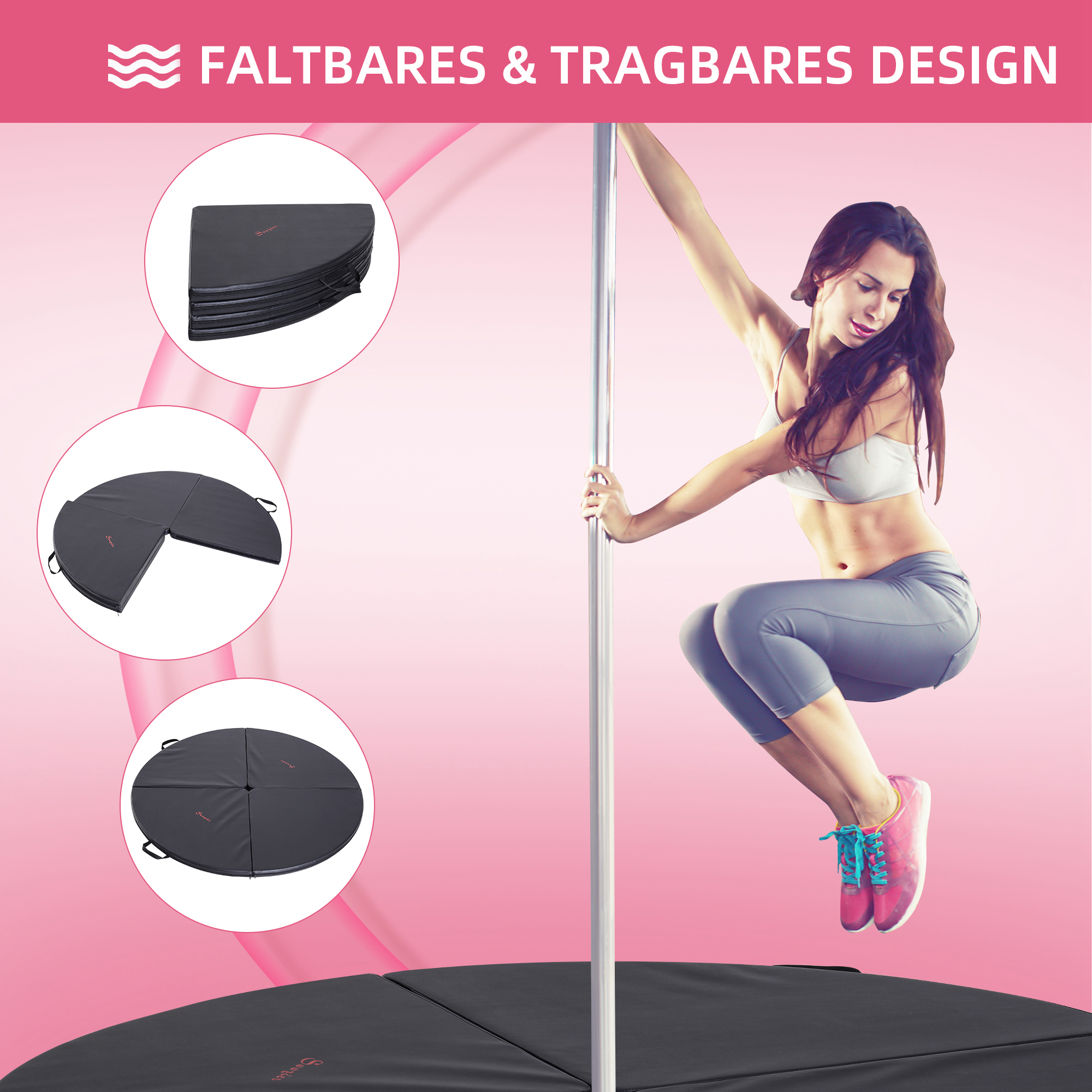 Pole-Dance-Matte, 5 cm dicke runde Kunststoff-Matte für Pole-Dance-Übungen, Gymnastik, Yoga, Schwarz