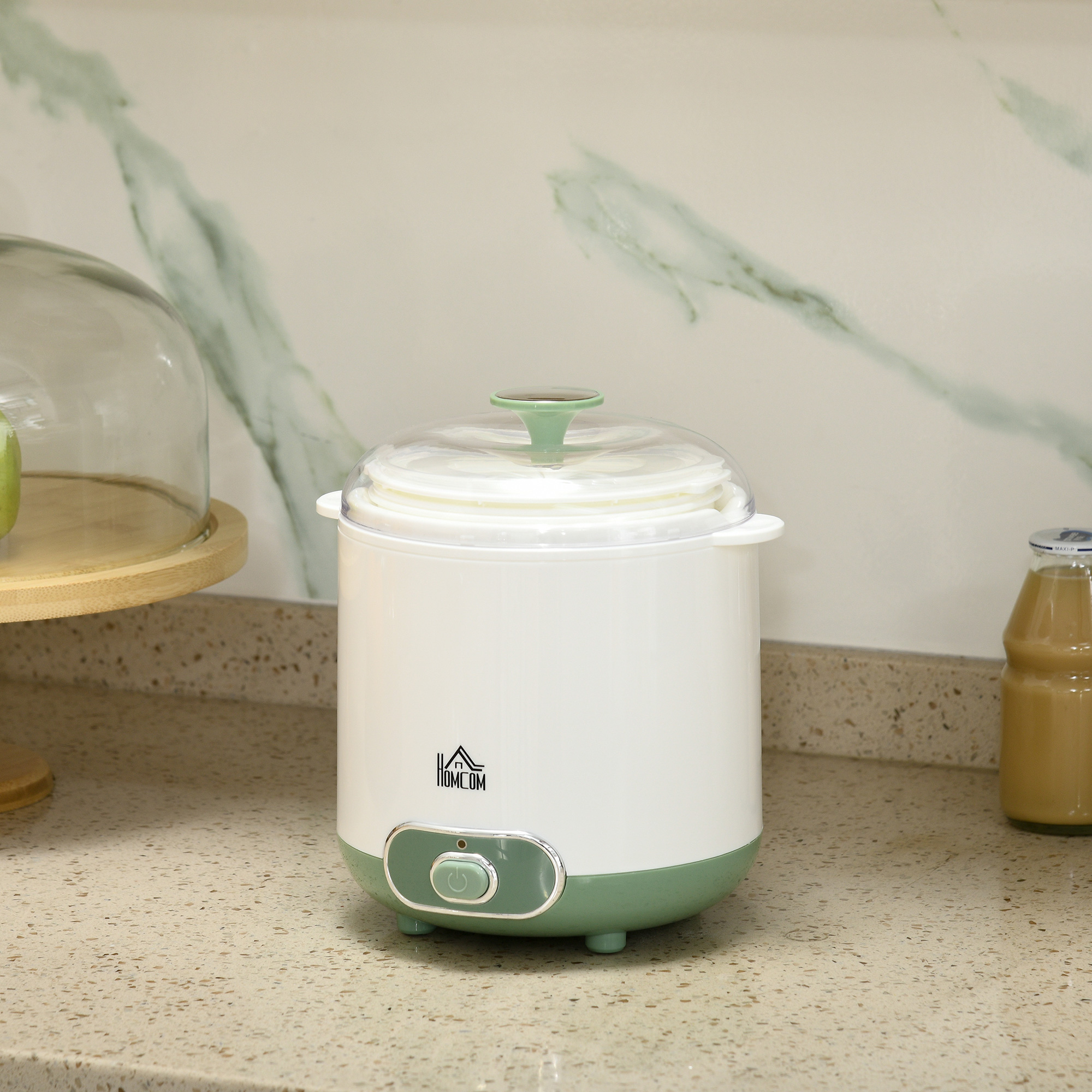 Joghurtbereiter, 1,5 L Joghurtmaschine mit 2 Gläsern, Sieb, Deckel, 20 W Joghurt-Maker für griechischen Joghurt, für 3-5 Personen, 19,5x17,5x21,4 cm, Weiß