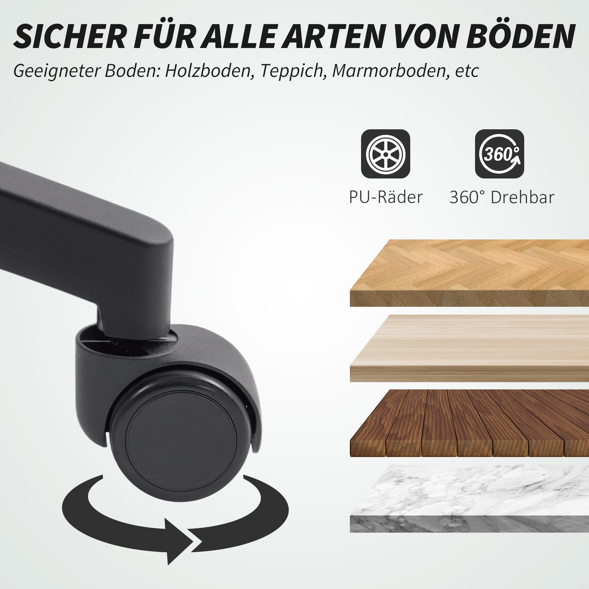 Netz-Bürostuhl, verstellbarer Schreibtischstuhl mit Netzstoff-Rückenlehne, rollbar, mit Kippfunktion, Schwarz