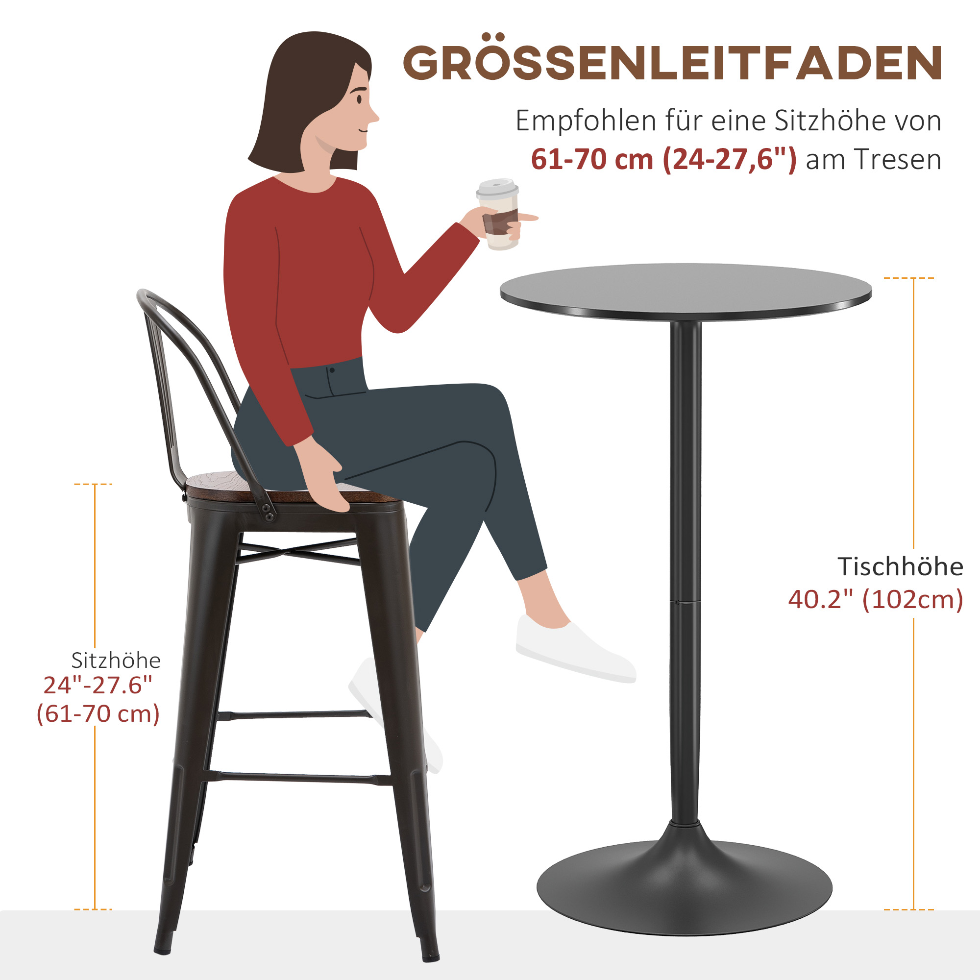 Bartisch Stehtisch, Tisch für 2 Personen, 60 x 60 x 102 cm, Schwarz