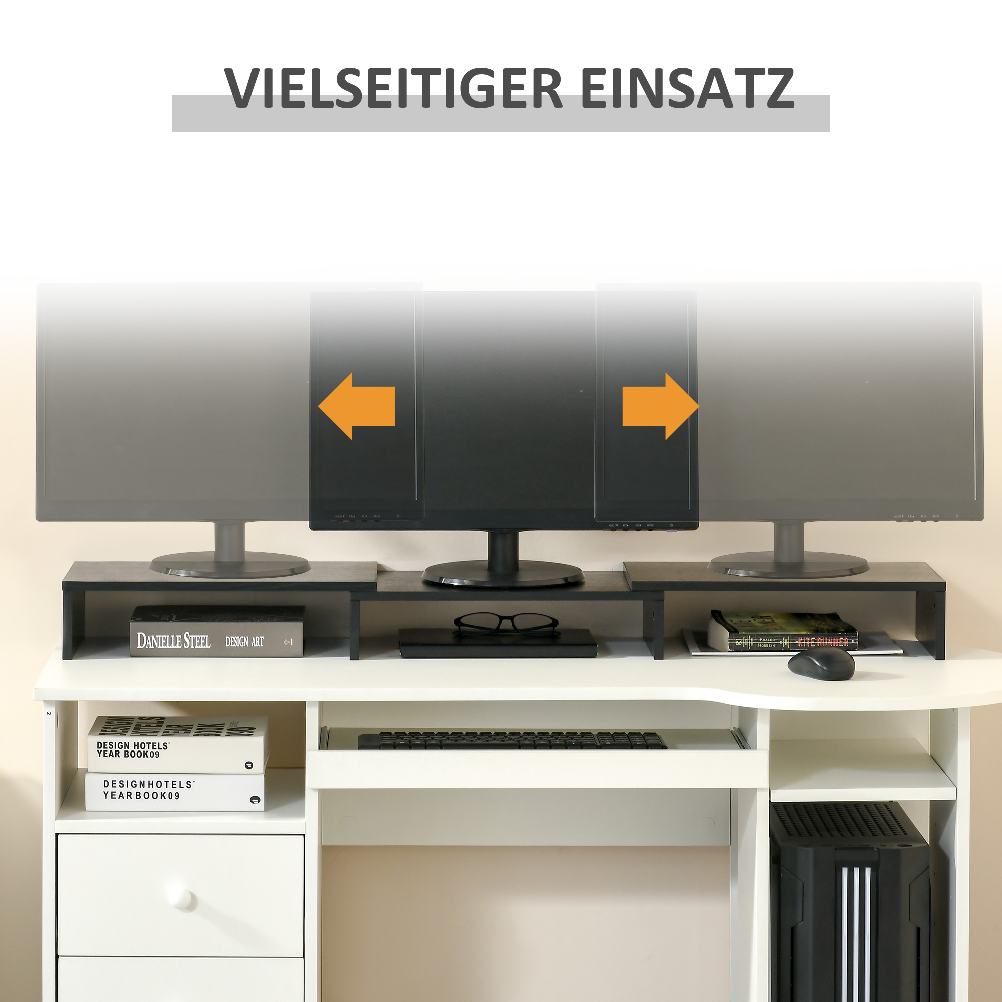 Monitorständer Monitor Stand Dual Bildschirmerhöhung Verstellbare Länge und Schwenkwinkel Bildschirmständer für PC Notebook Laptop Drucker 80-117 x 23,5 x 10 cm Schwarz