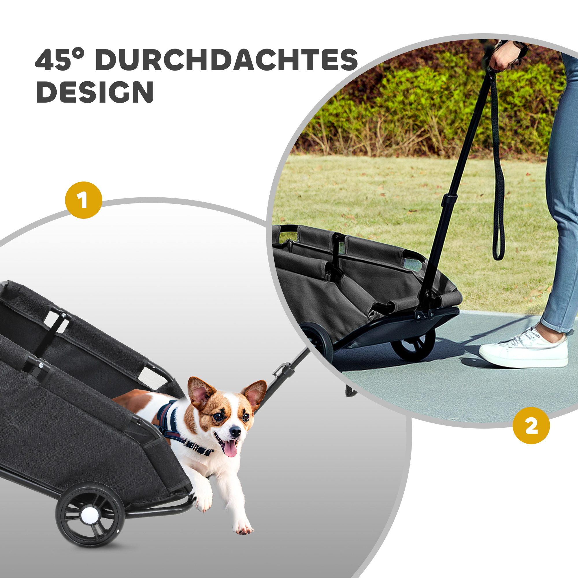 Hundewagen, klappbarer Hundebuggy für Zwergenhunde bis zu 4 kg, zusammenklappbarer Katzenbuggy mit Griffstange, waschbarem Kissen, Sicherheitsleinen, Aufbewahrungstasche, 4 Räder, Schwarz