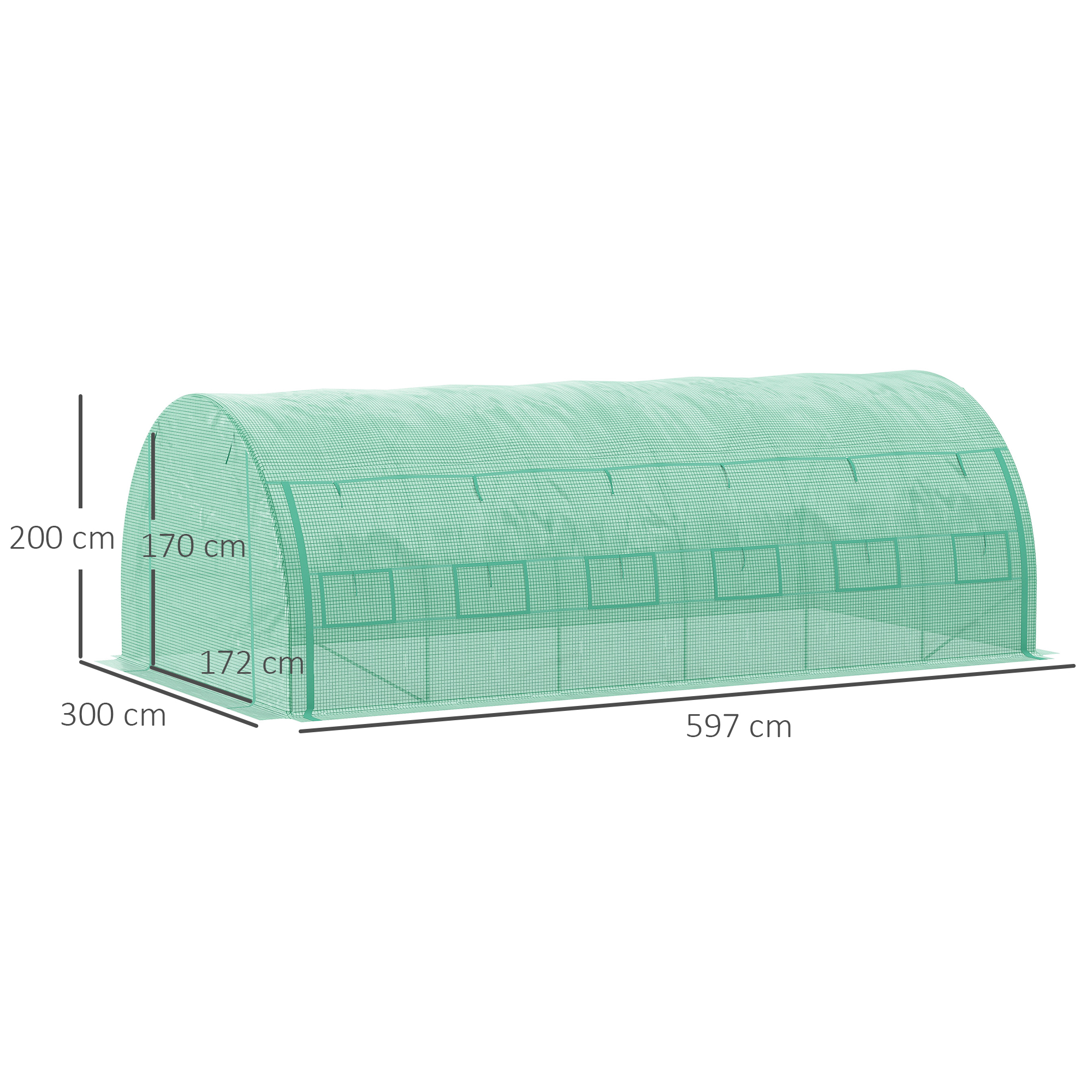 Foliengewächshaus Polytunnel 6 x 3 x 2 m begehbares Gewächshaus mit aufrollbar Abdeckungen Folientunnel Treibhaus UV-Schutz Stahlrohr Grün