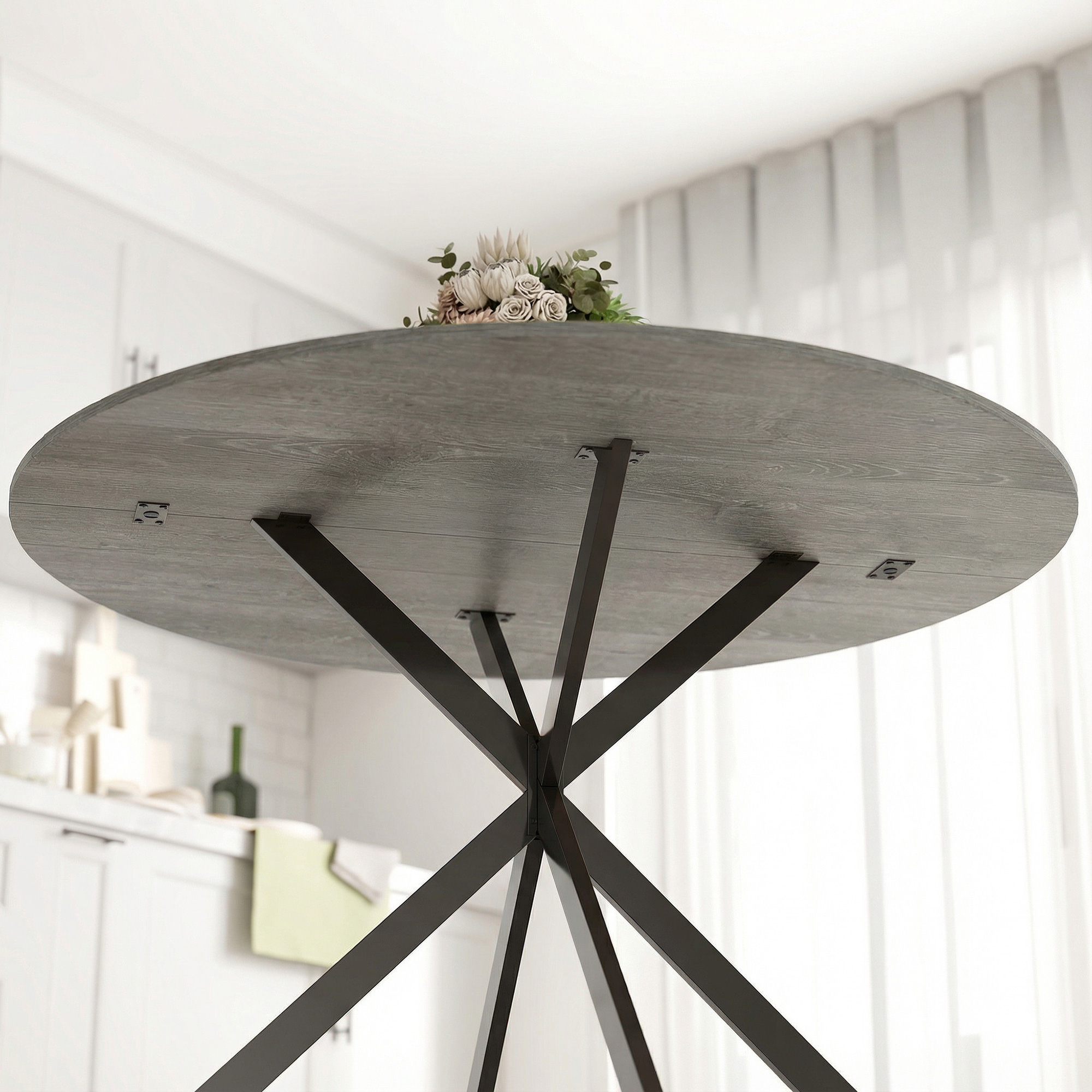 Runder Esstisch für 4 Personen, Küchentisch im Industriestil mit Stahlbeinen, für Esszimmer, Küche, Grau