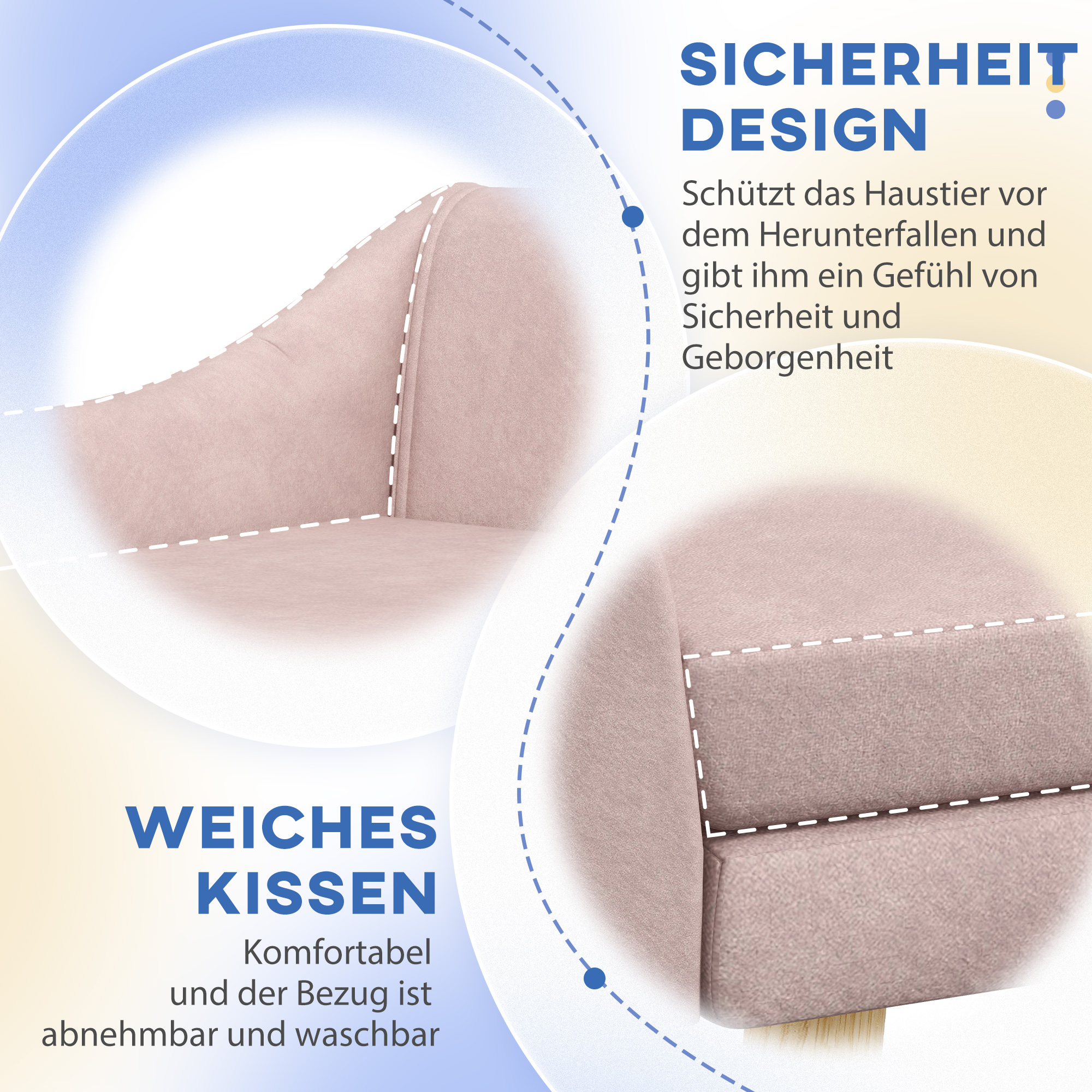 Haustiersofa Hundesofa, Skandidesign, abnehmbares Polster, Samtoptik, 102 cm x 58,5 cm x 42,5 cm, Rosa + Natur