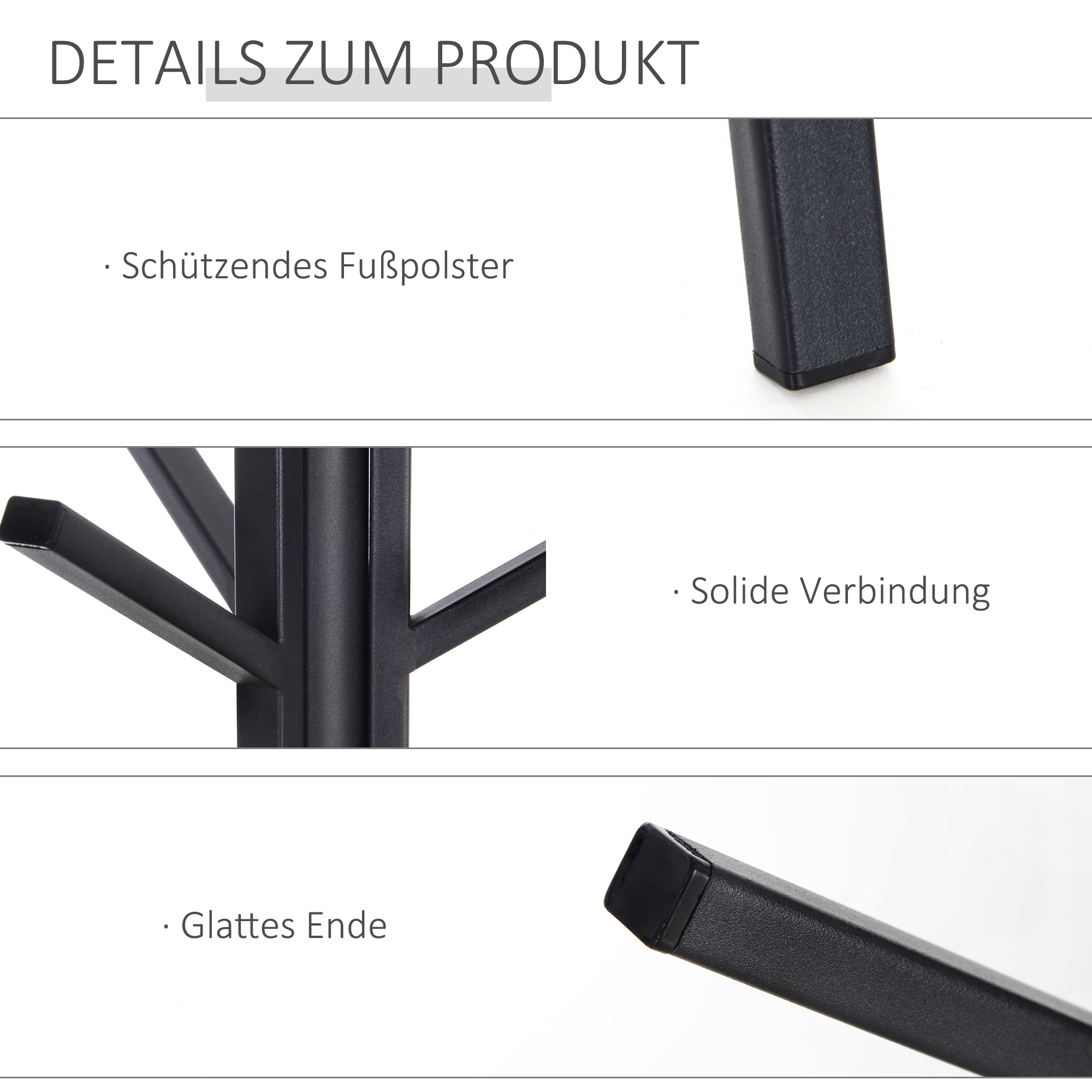 Garderobenständer im Skandidesign, Kleiderständer, 7 Kleiderhaken, Schwarz + Braun