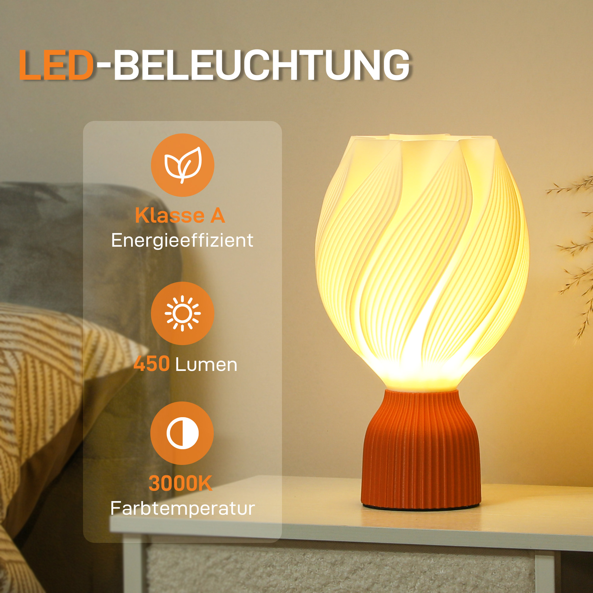 3D-gedruckte Lampe mit Blütenblattformen, Kunststoff, energieeffizient, Weiß