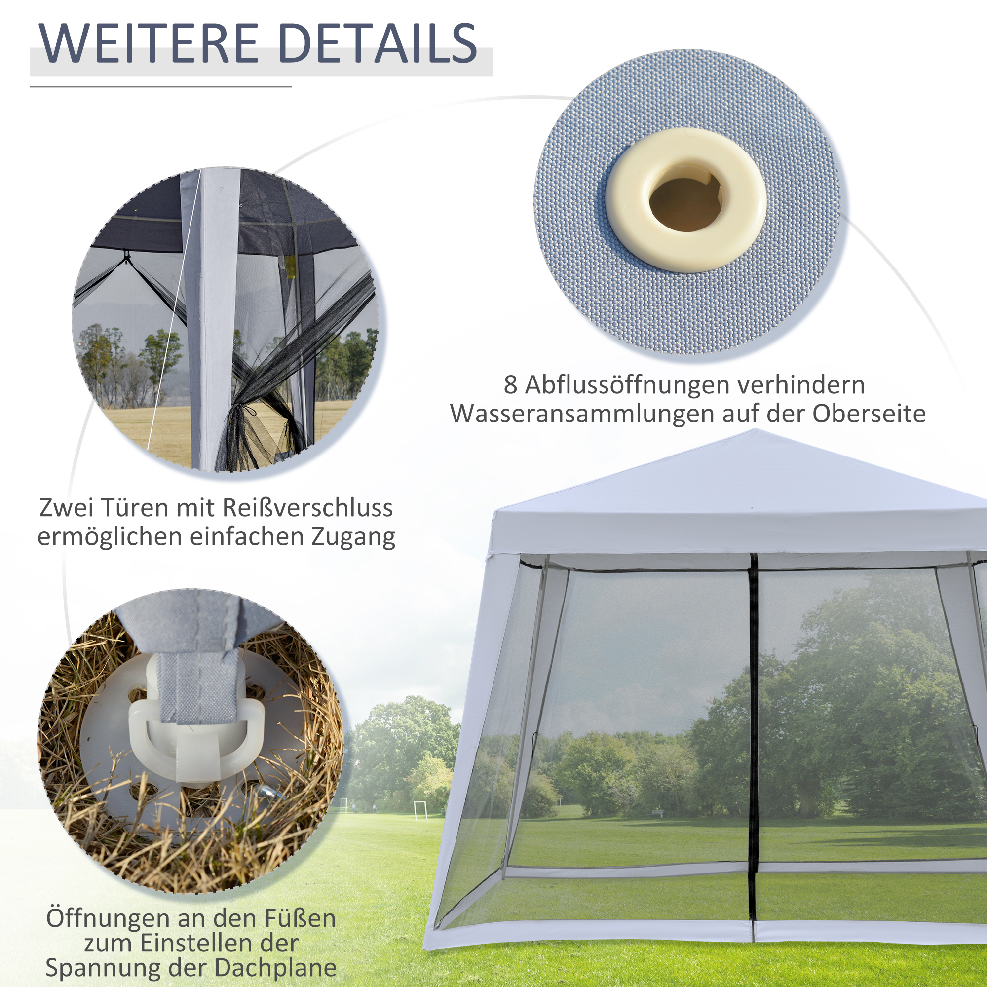 Gartenpavillon Pavillon Festzelt Partyzelt wetterfest Zelt mit Moskitonetz Metall + Polyester Grau 3 x 3 m
