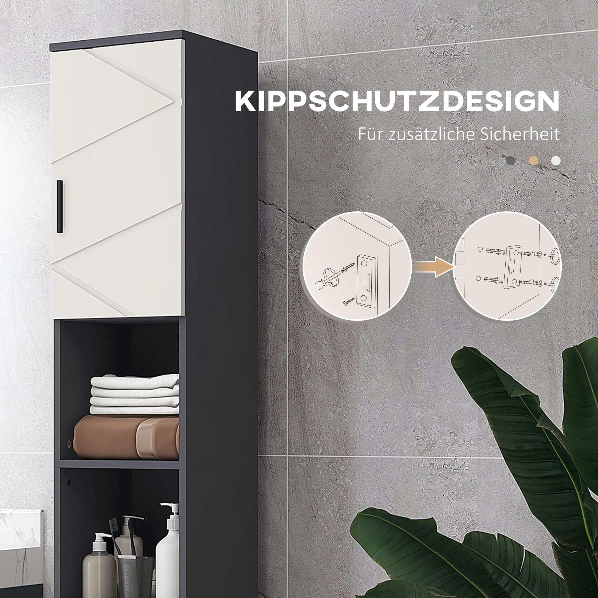 Badezimmerschrank, Badschrank, verstellbare Regale, Spanplatte, Hellgrau