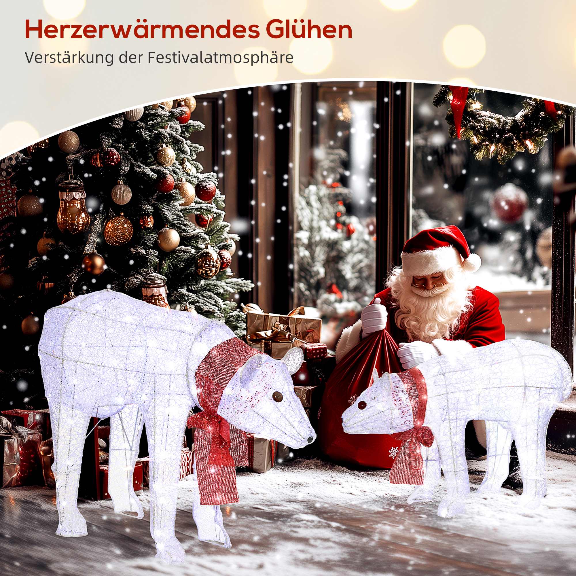 2-teilige Eisbären-Weihnachtsdekoration, 140 weiße LEDs, Wasserfest, Timer, für drinnen und draußen