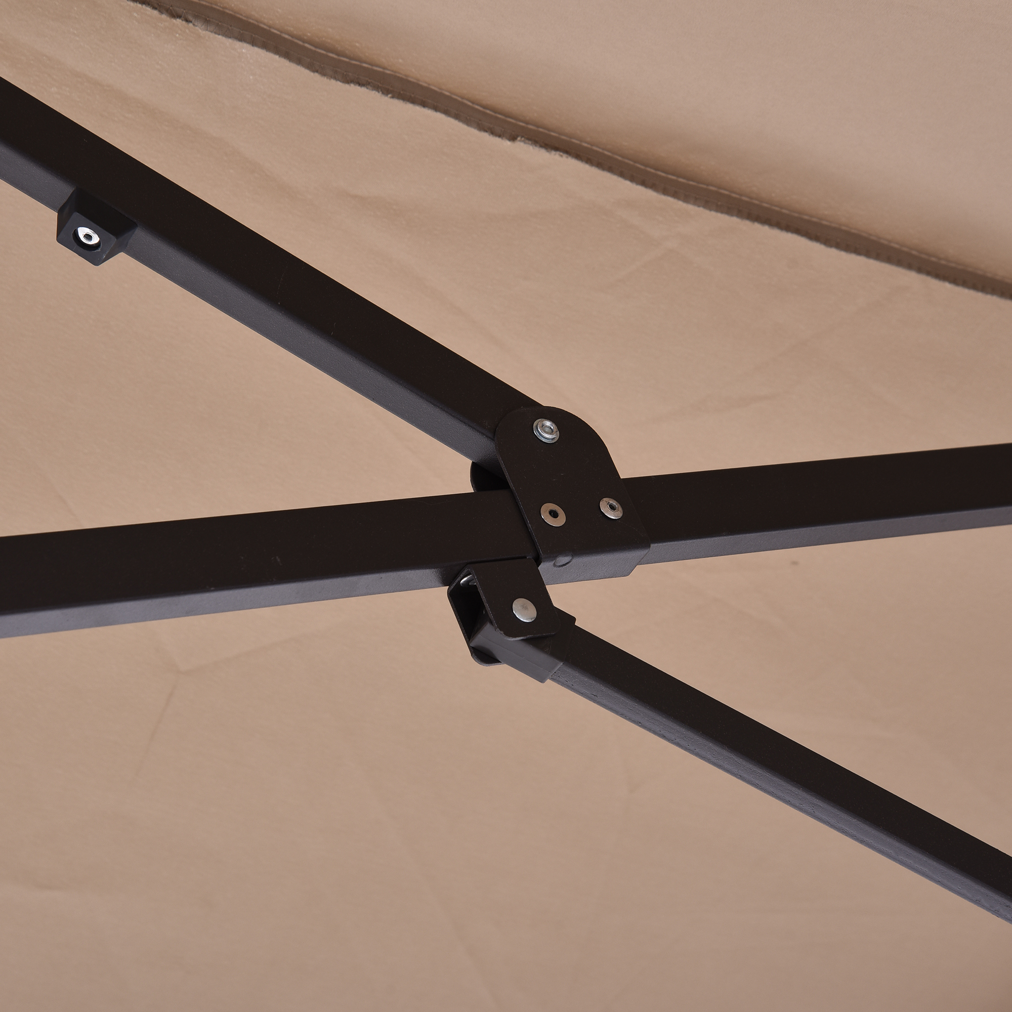 Doppelsonnenschirm 455 x 270 cm Gartenschirm mit Handkurbel oval stabil Metallstange Marktschirm Doppelsonnenschirm Terrassenschirm Sonnenschutz für Strand Balkon Terrasse Garten Hellkaffee