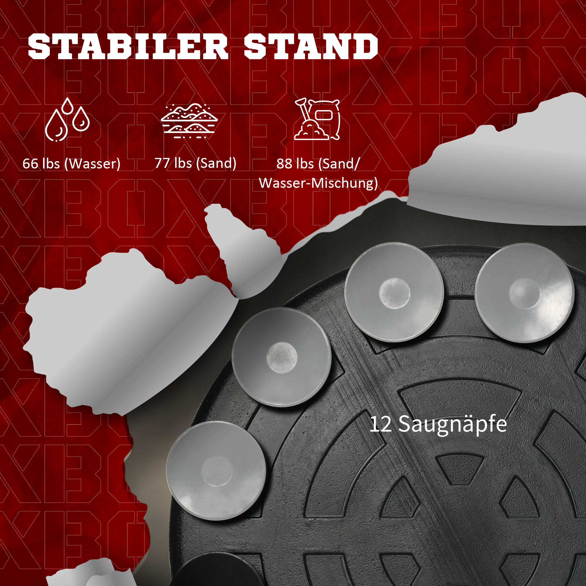 Boxständer, höhenverstellbar, Reflexstange, Pratze, Speedball, befüllbarer Standfuß, 80,5 x 48 x 163-205 cm